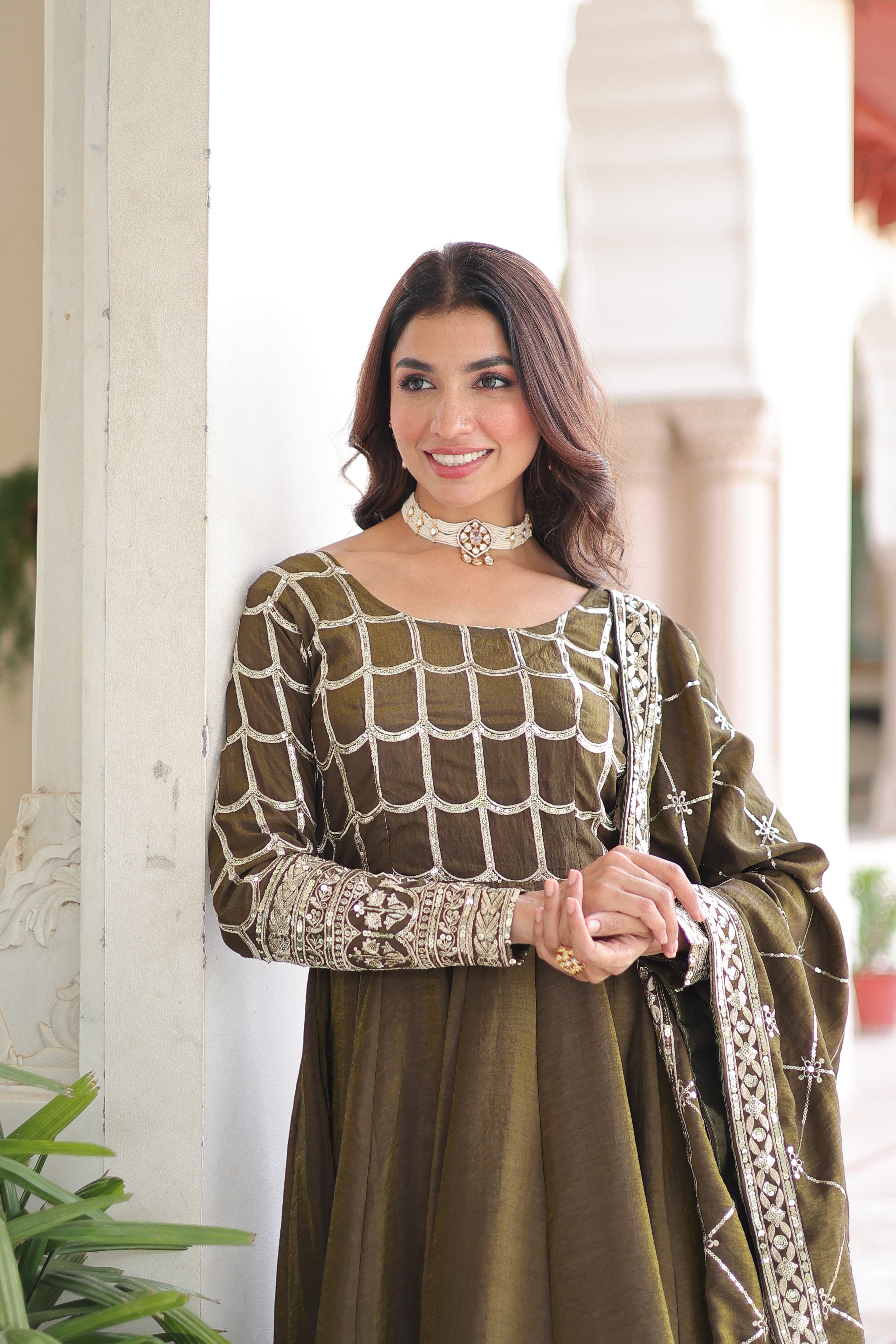 Silk Zari Embroidered Festival Wear Gown With Dupatta