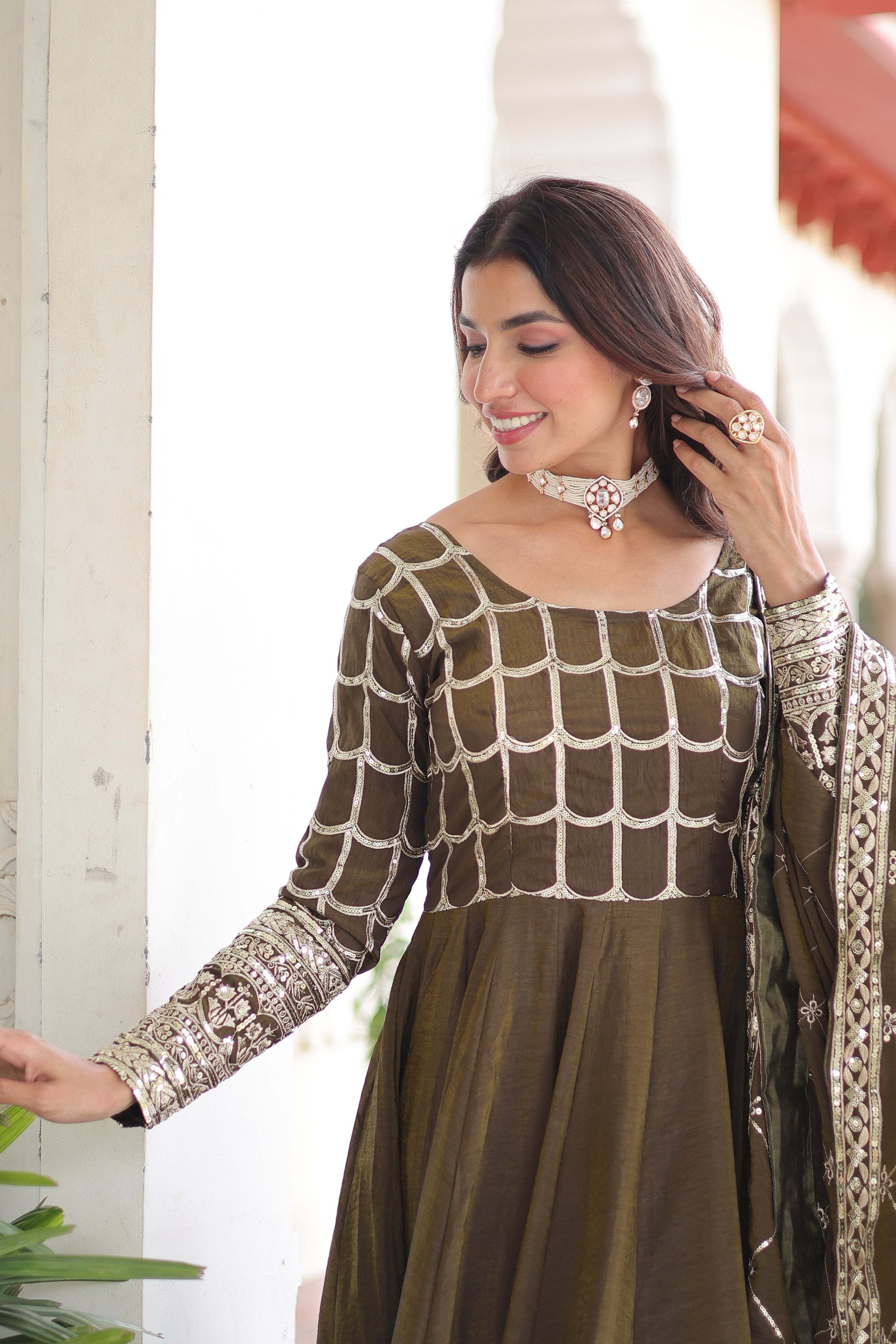 Silk Zari Embroidered Festival Wear Gown With Dupatta