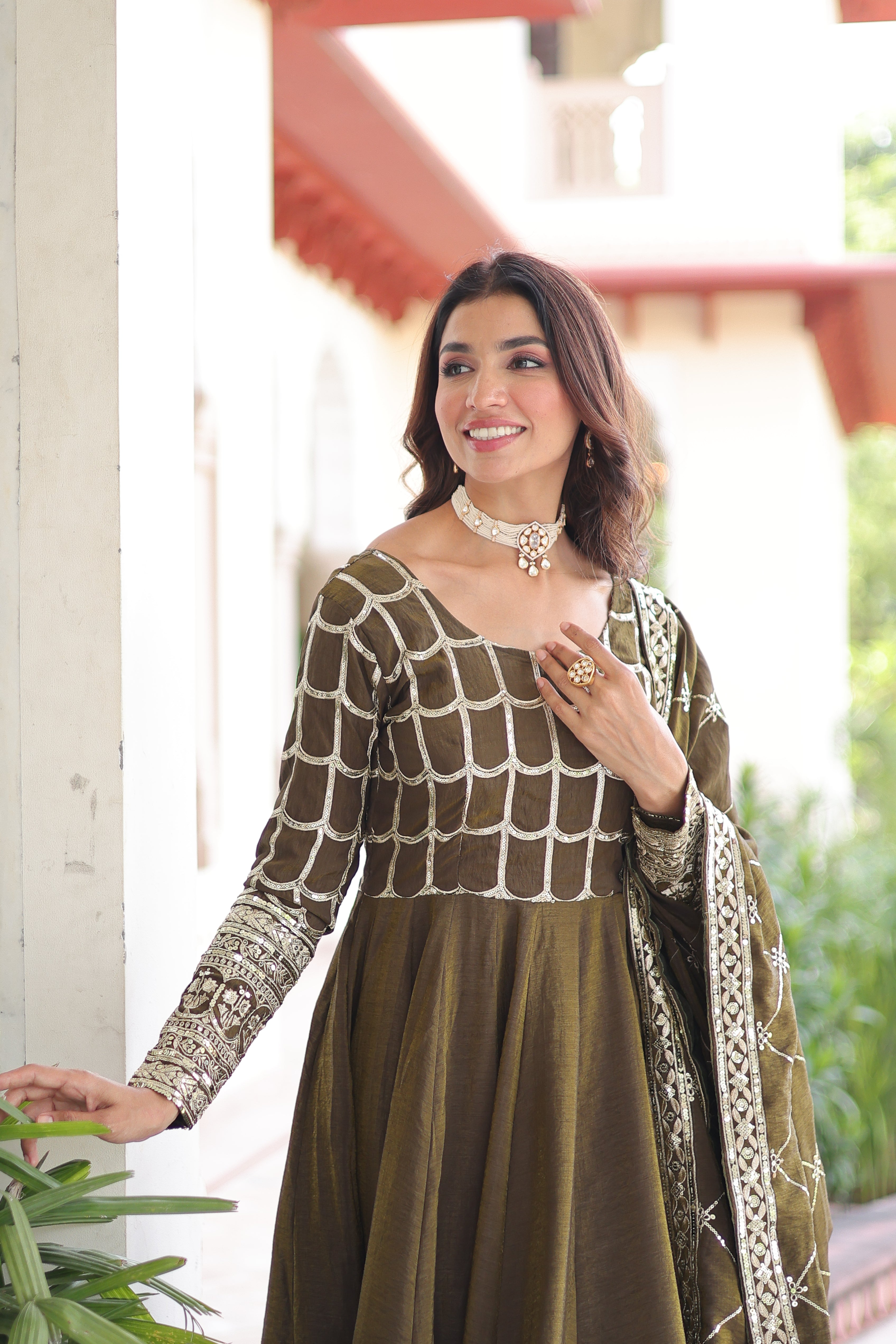 Silk Zari Embroidered Festival Wear Gown With Dupatta