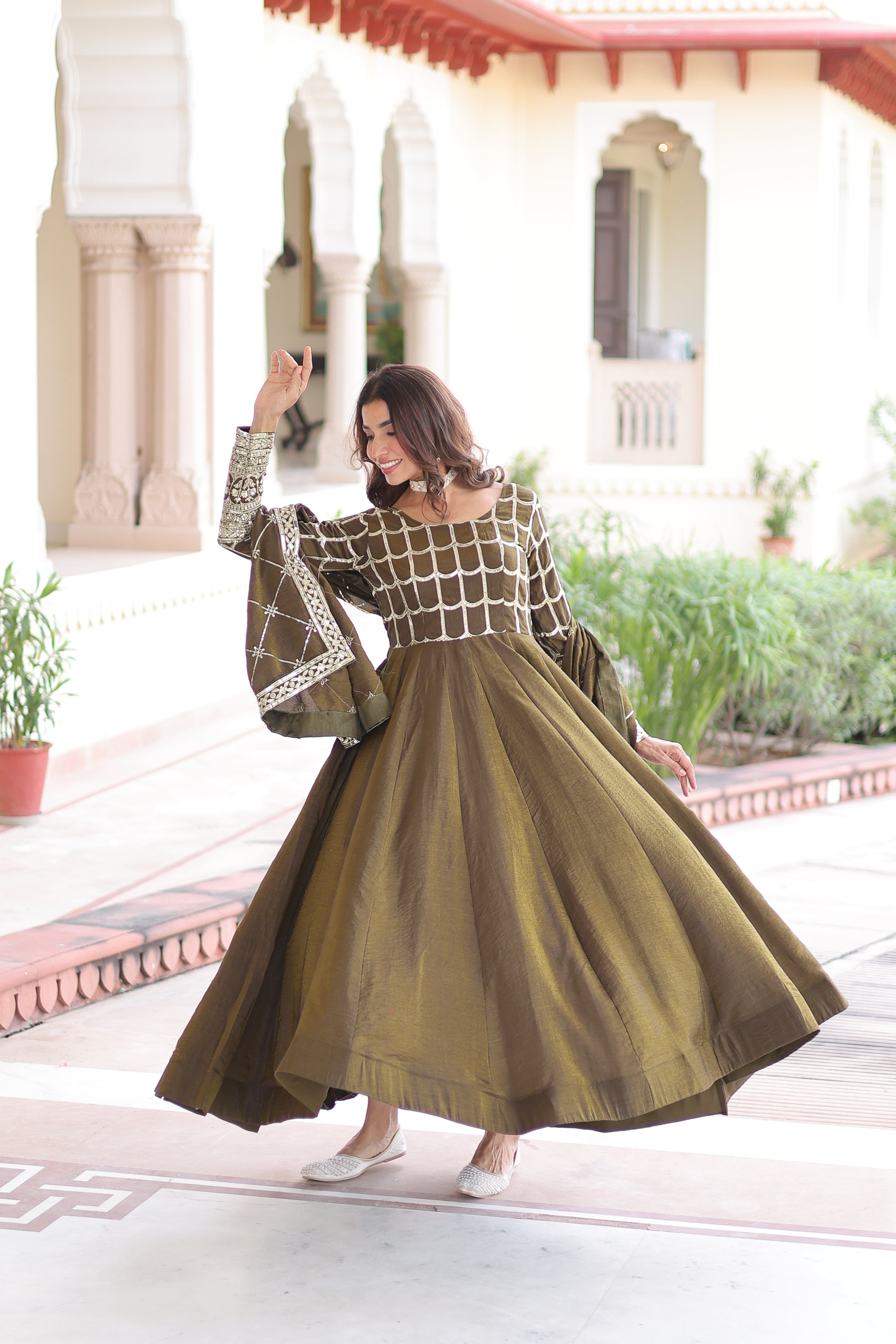 Silk Zari Embroidered Festival Wear Gown With Dupatta