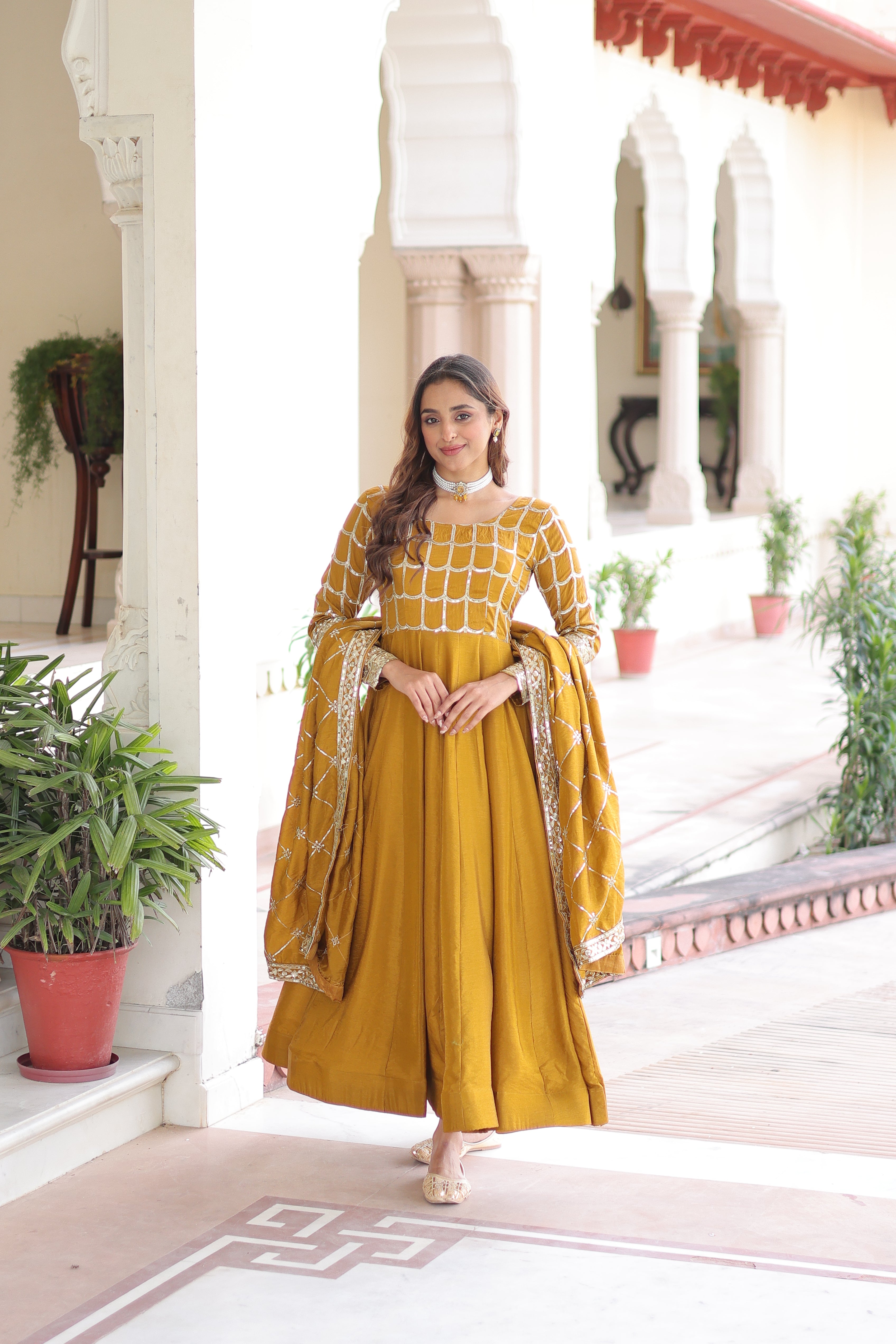 Silk Zari Embroidered Festival Wear Gown With Dupatta
