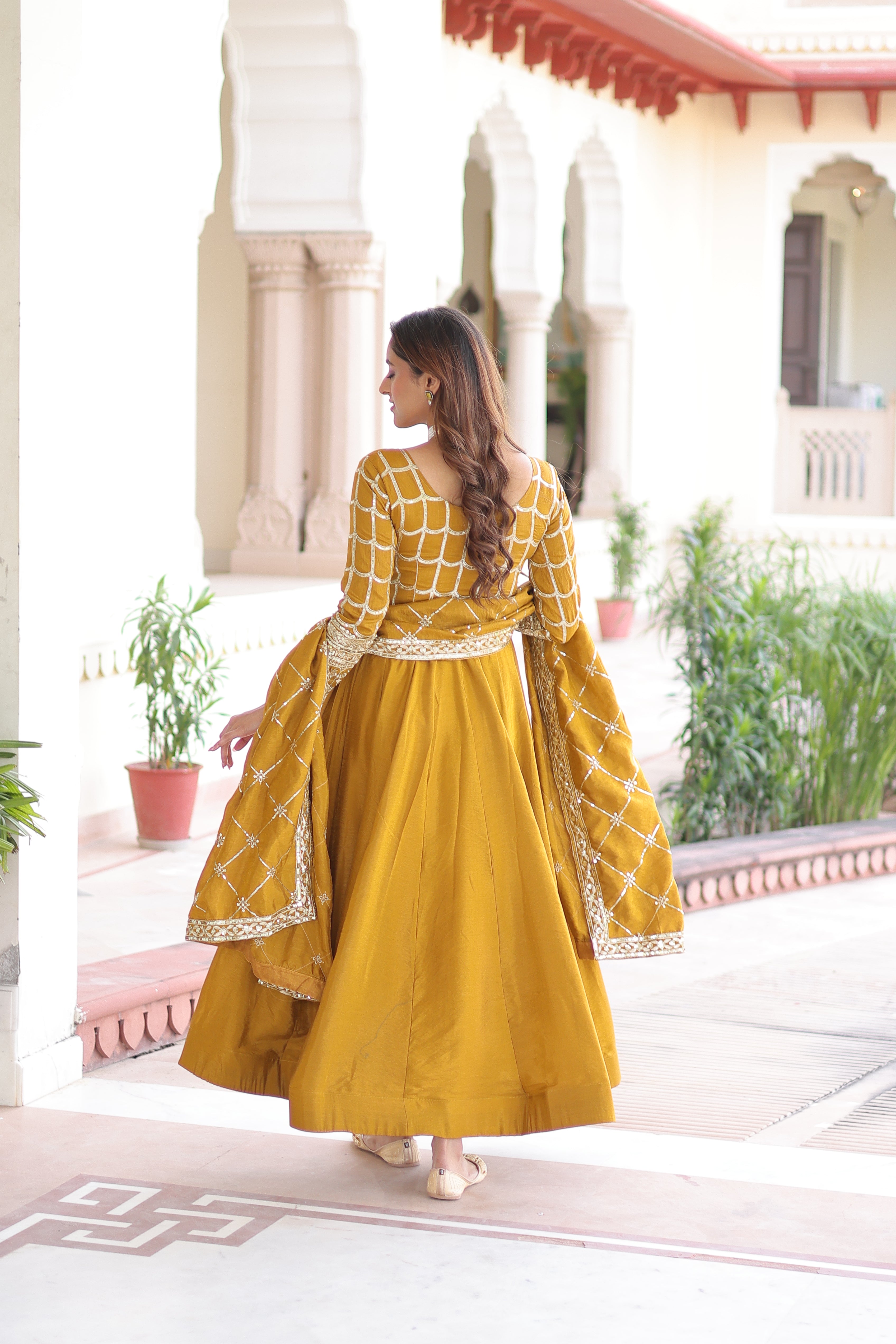 Silk Zari Embroidered Festival Wear Gown With Dupatta