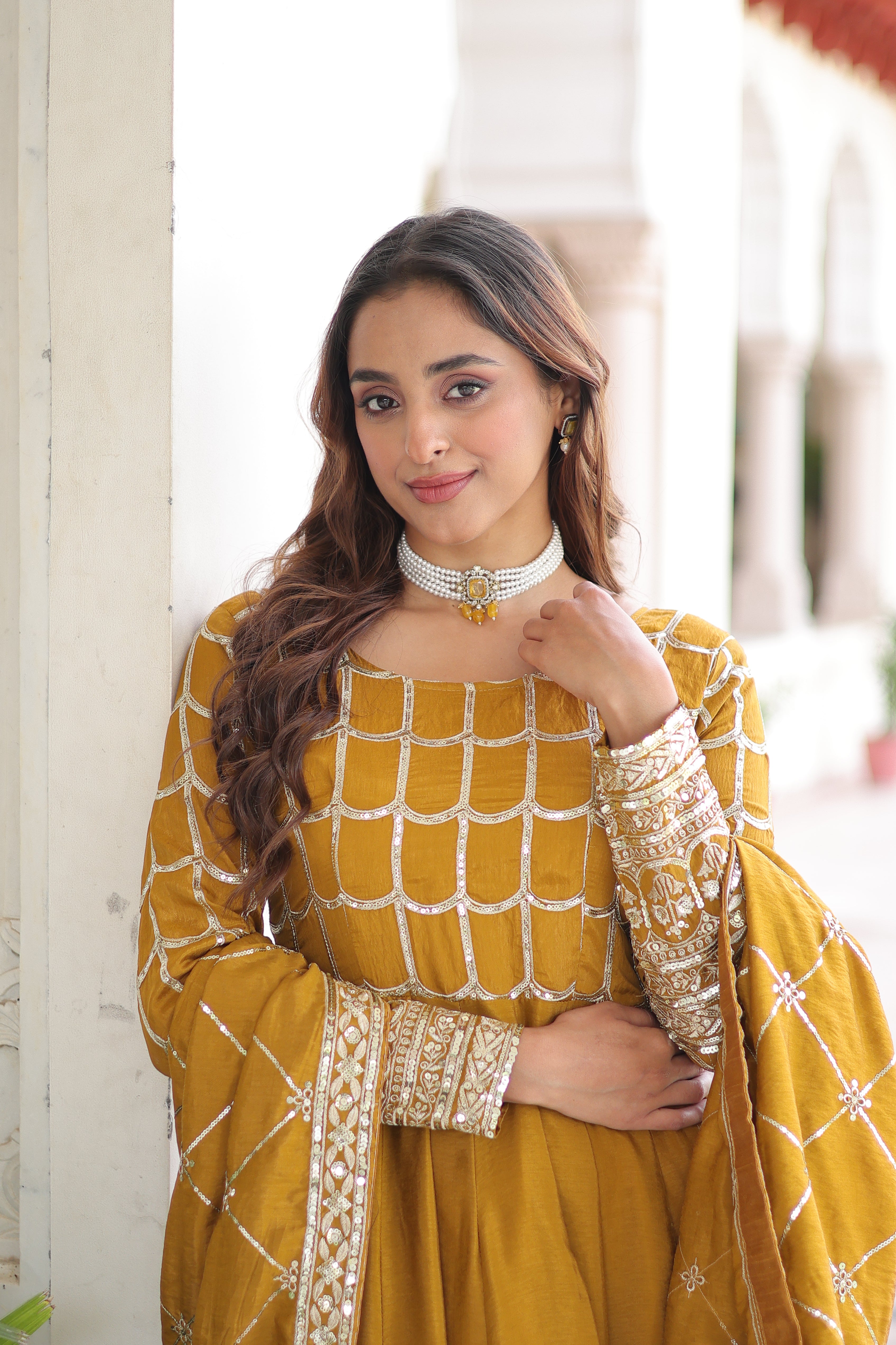 Silk Zari Embroidered Festival Wear Gown With Dupatta