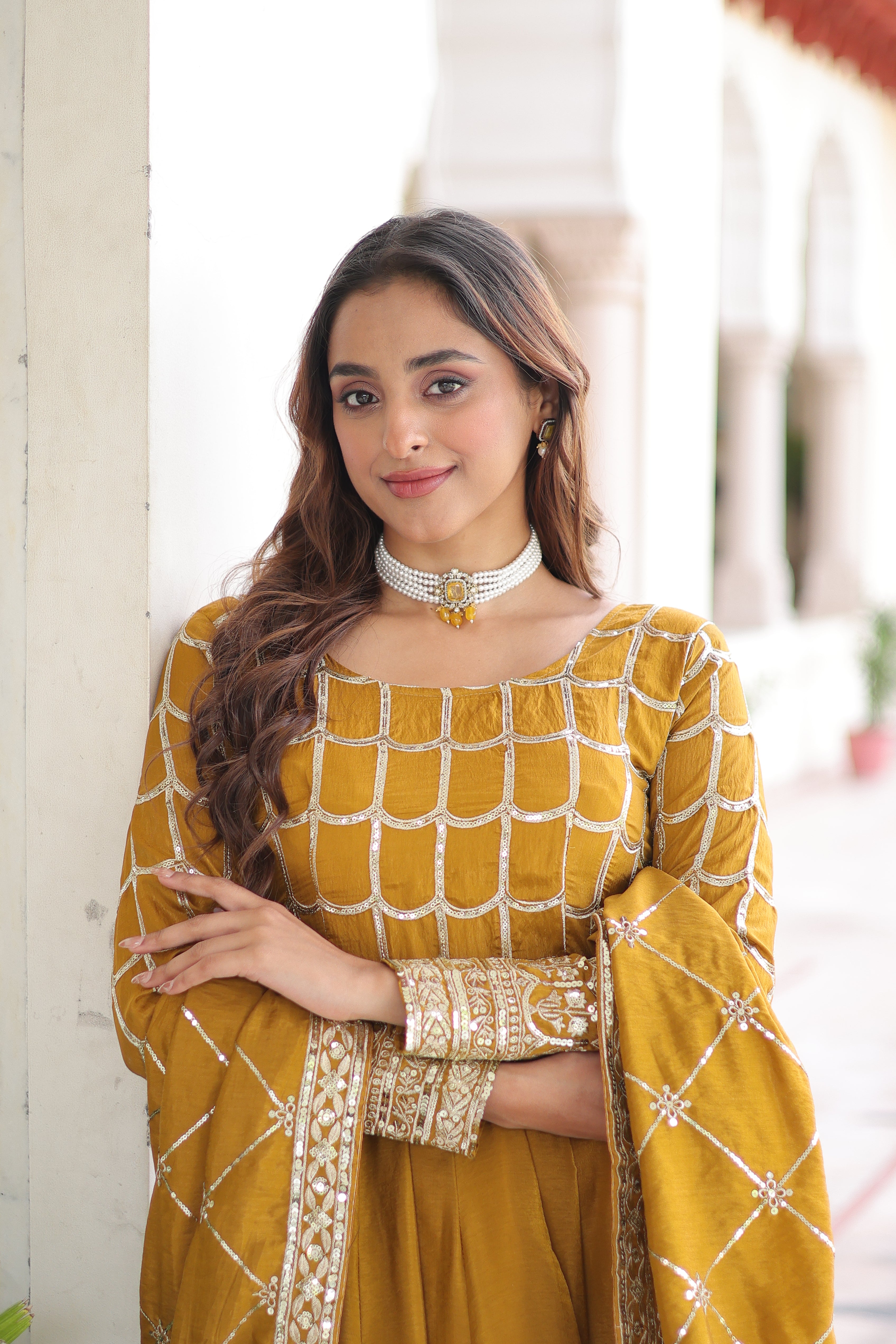 Silk Zari Embroidered Festival Wear Gown With Dupatta