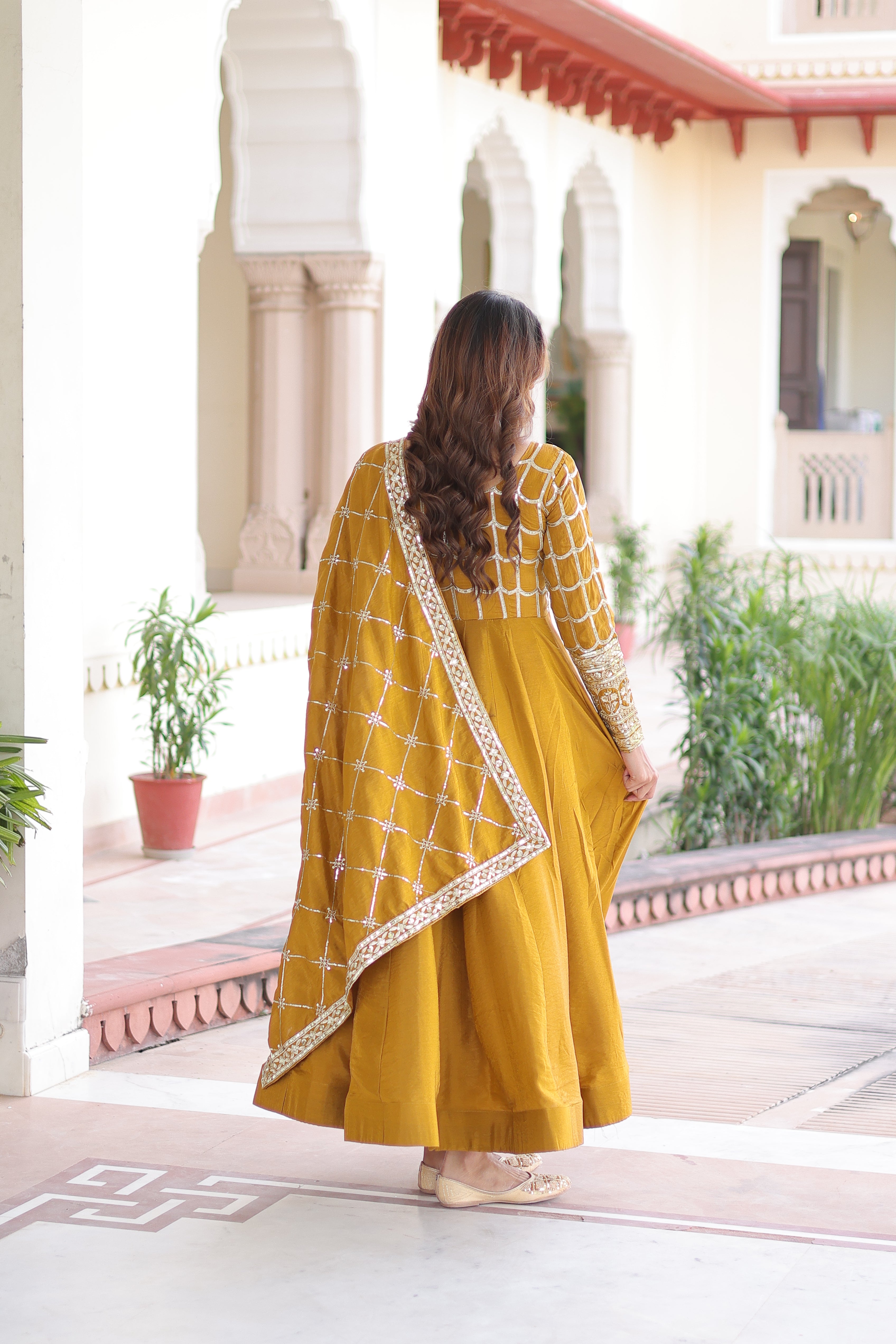 Silk Zari Embroidered Festival Wear Gown With Dupatta