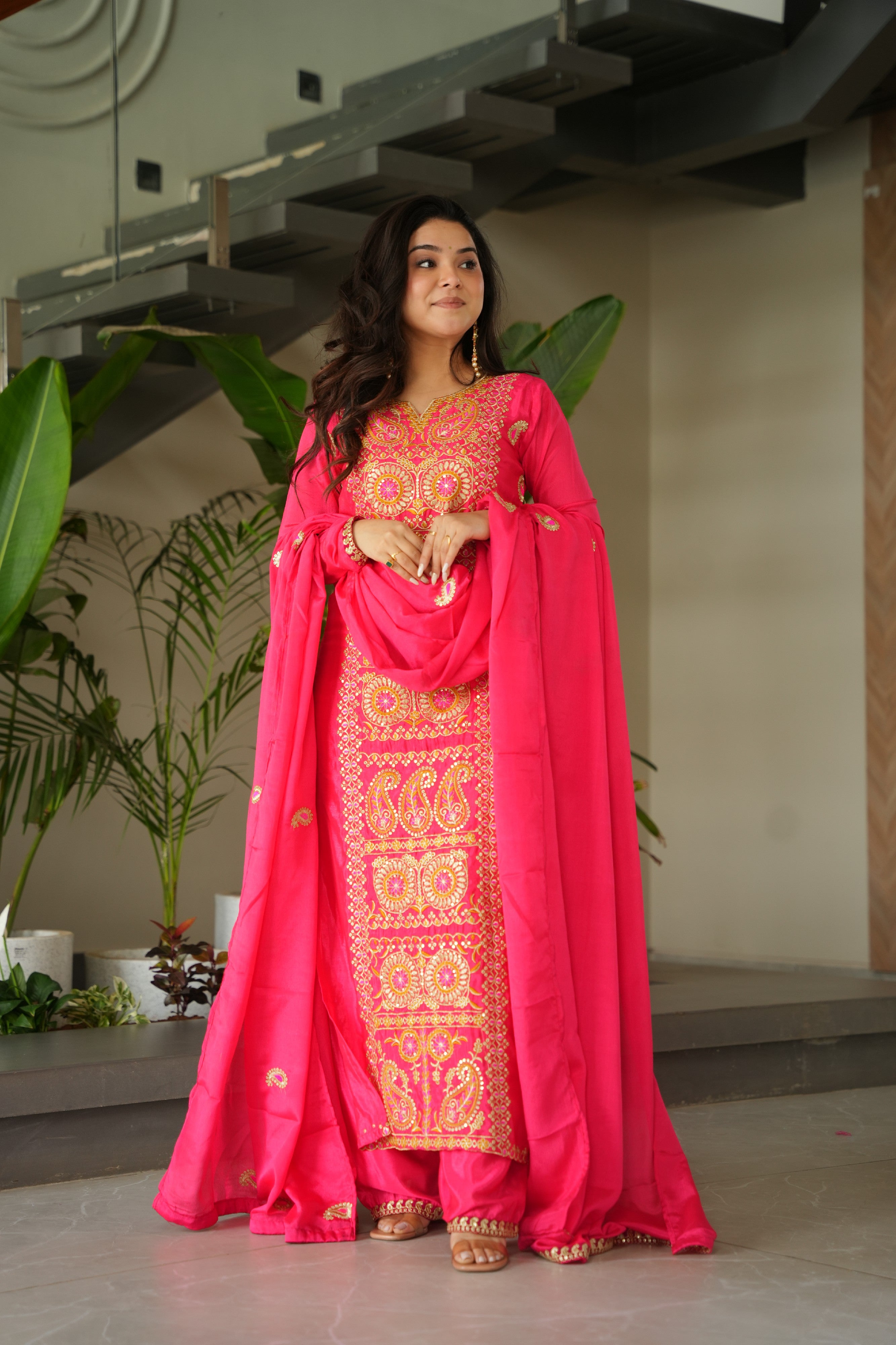 Chinon Embroidered Festival Wear Salwar Kameez for Women