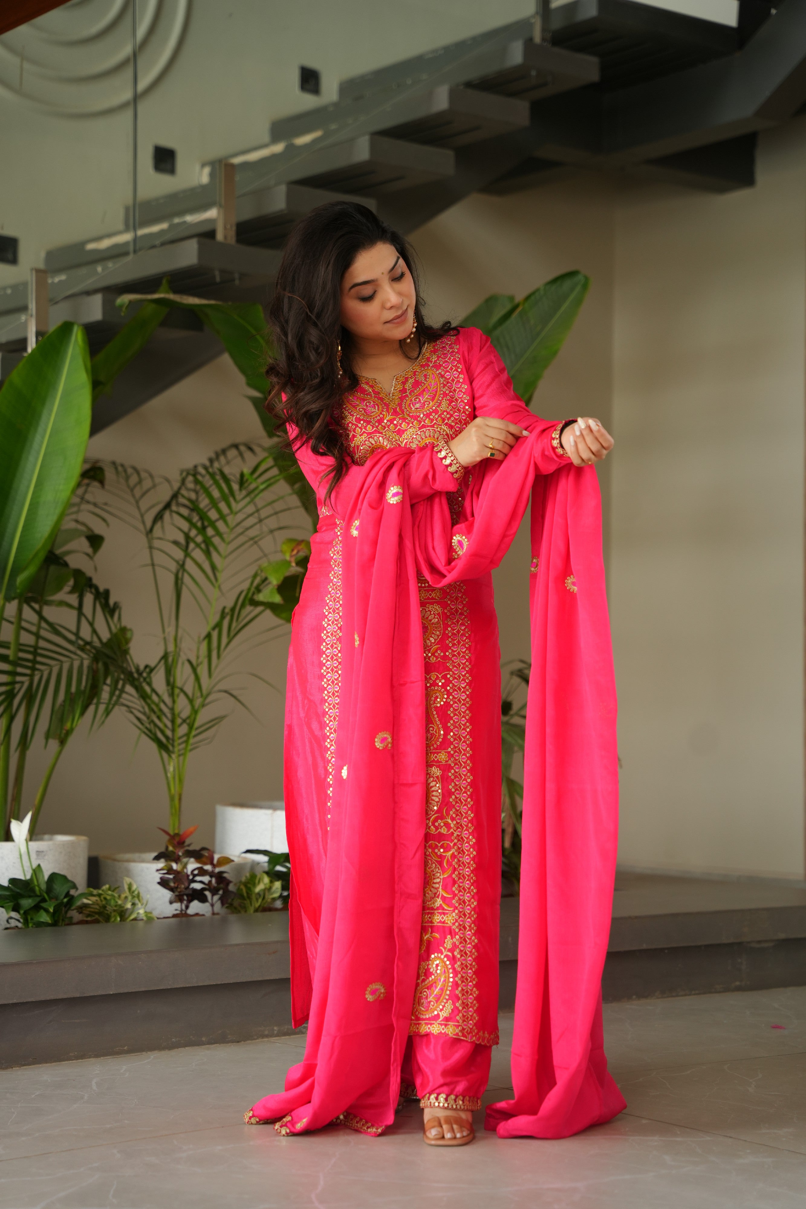 Chinon Embroidered Festival Wear Salwar Kameez for Women