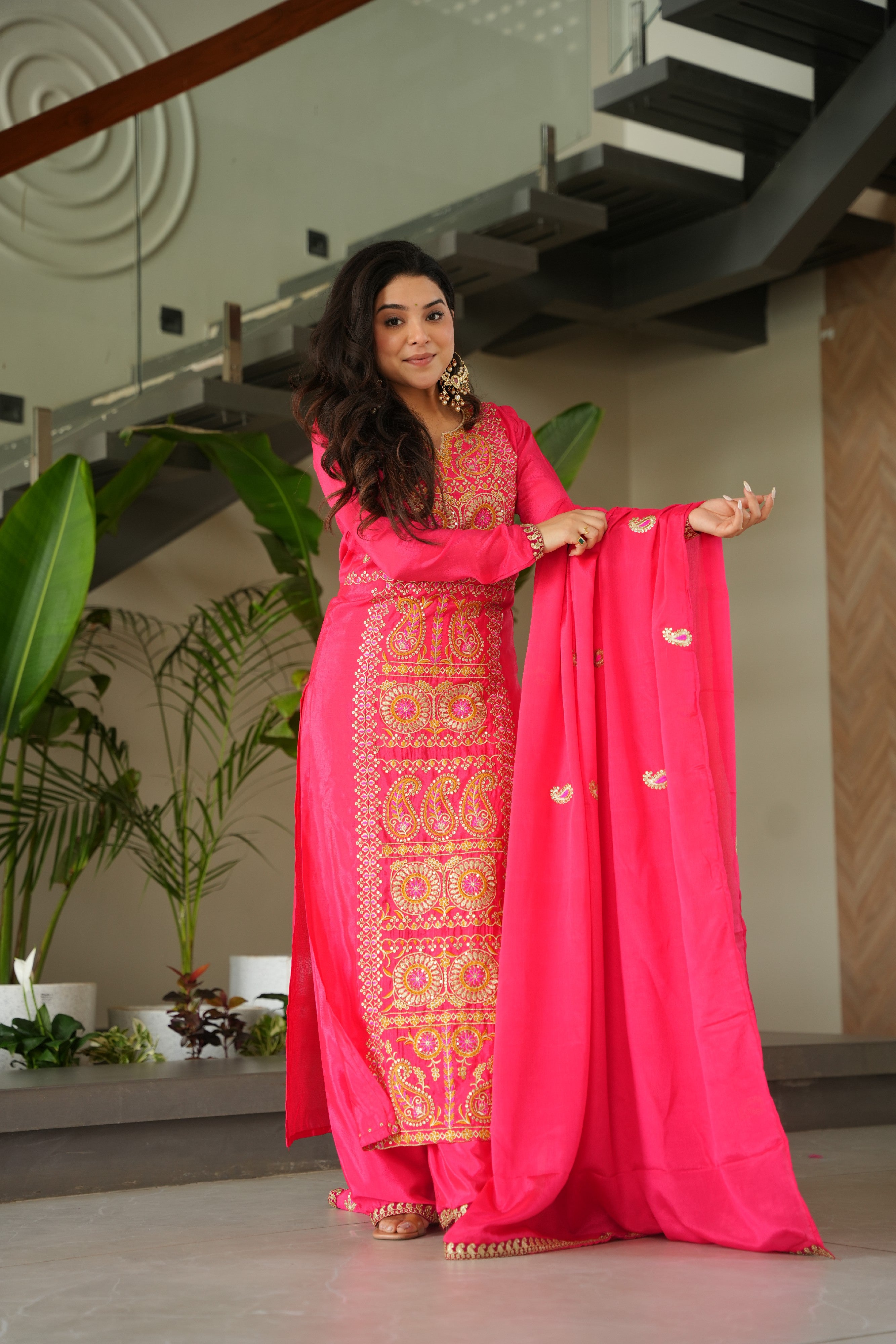 Chinon Embroidered Festival Wear Salwar Kameez for Women