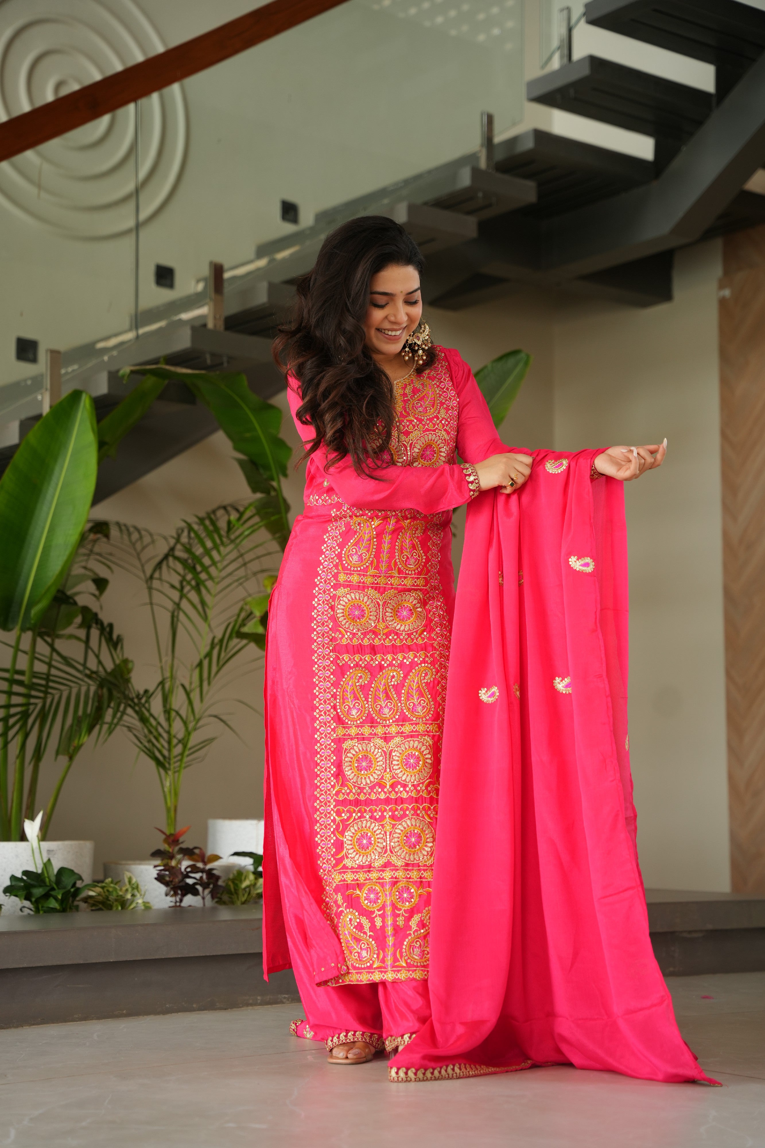 Chinon Embroidered Festival Wear Salwar Kameez for Women