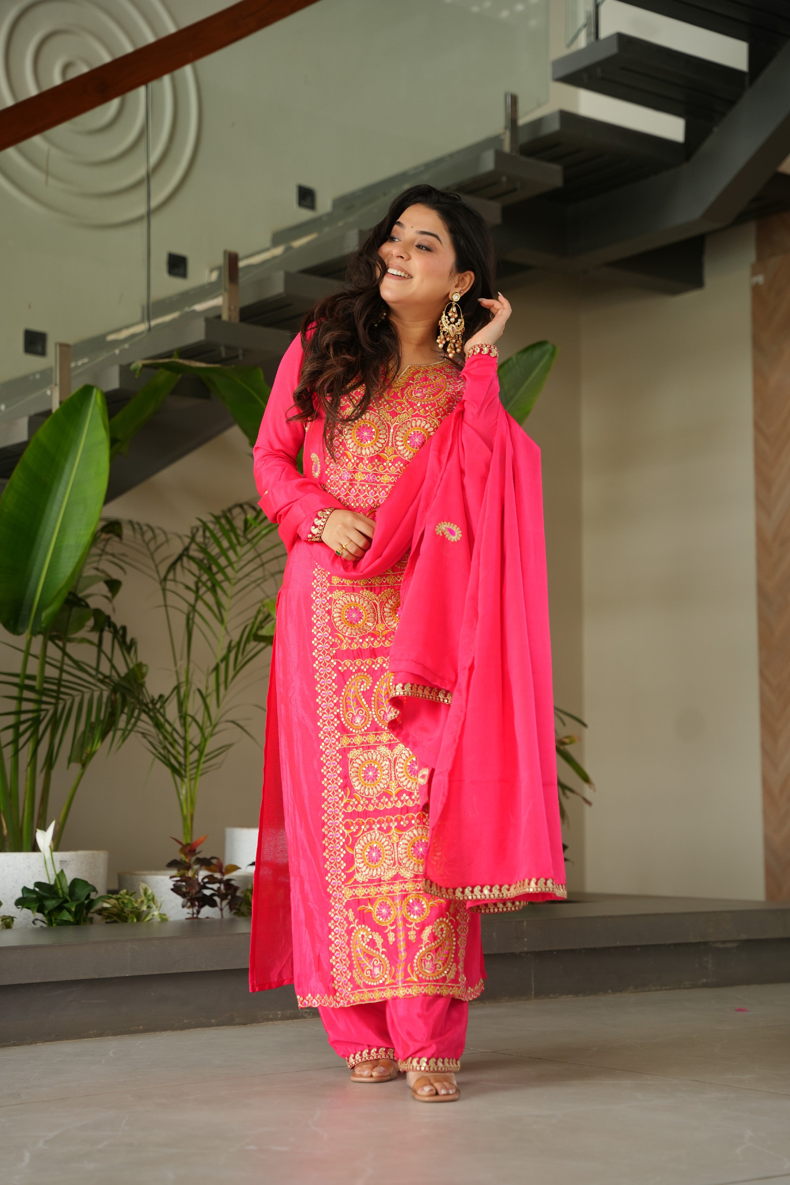 Chinon Embroidered Festival Wear Salwar Kameez for Women