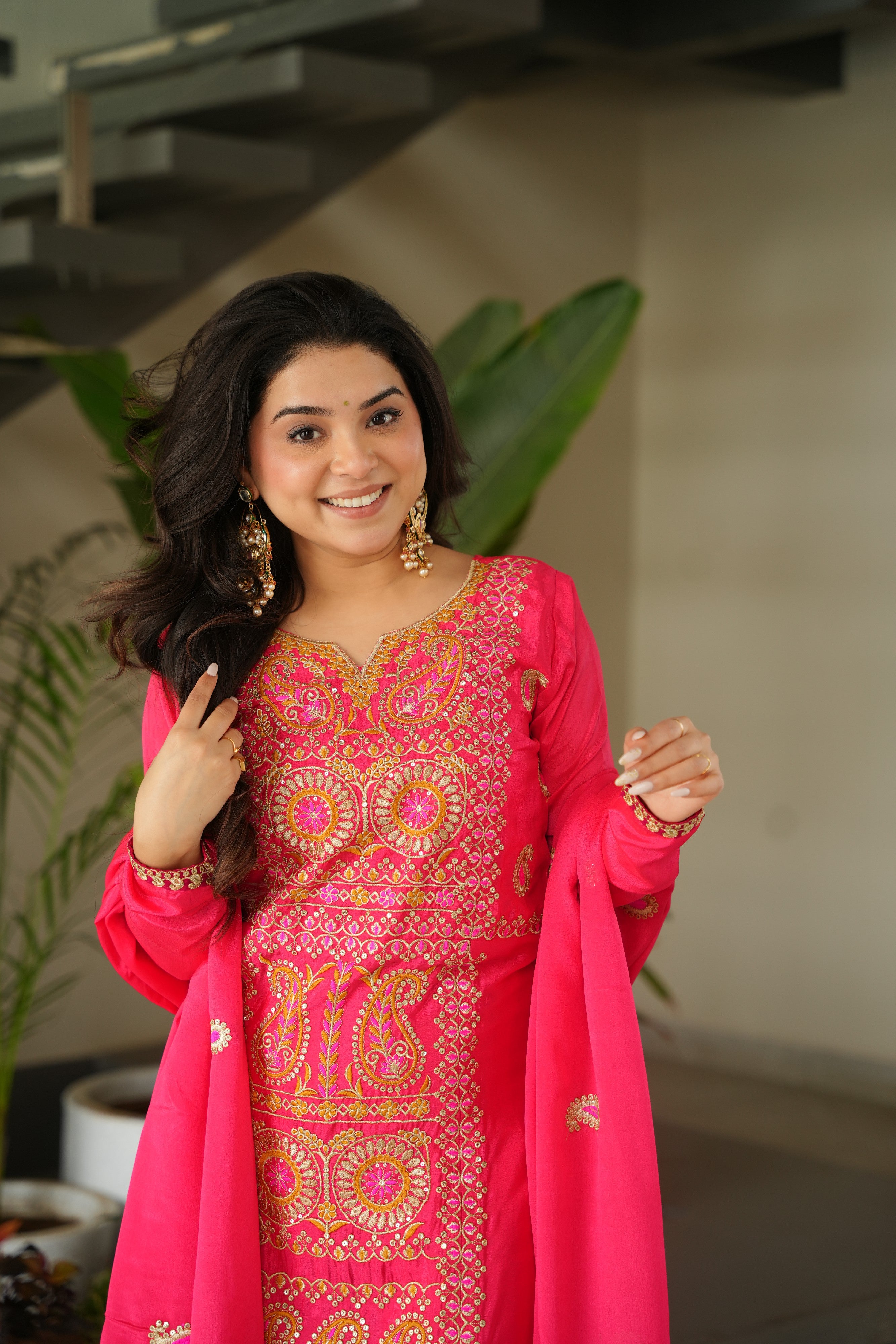 Chinon Embroidered Festival Wear Salwar Kameez for Women