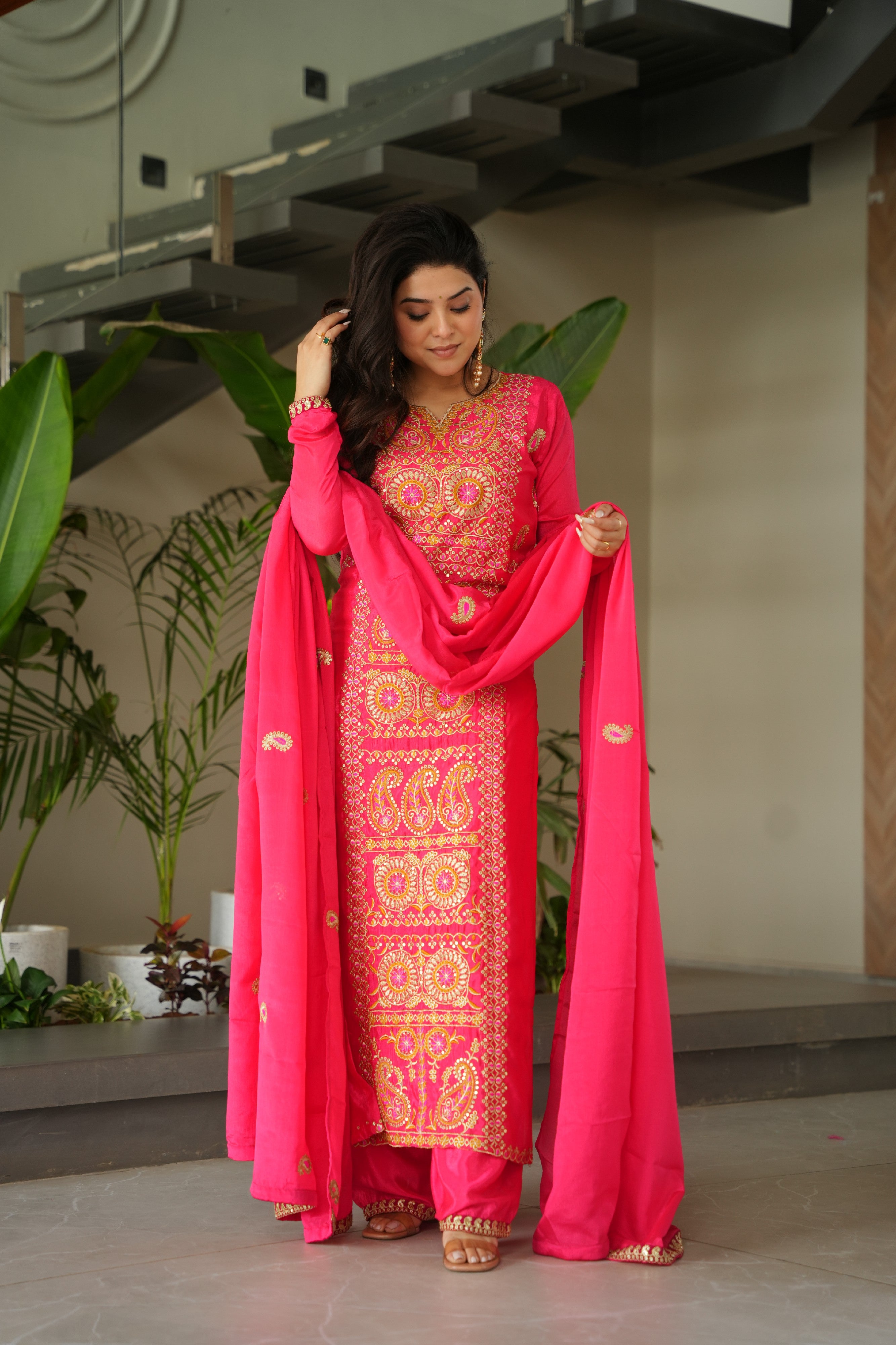 Chinon Embroidered Festival Wear Salwar Kameez for Women