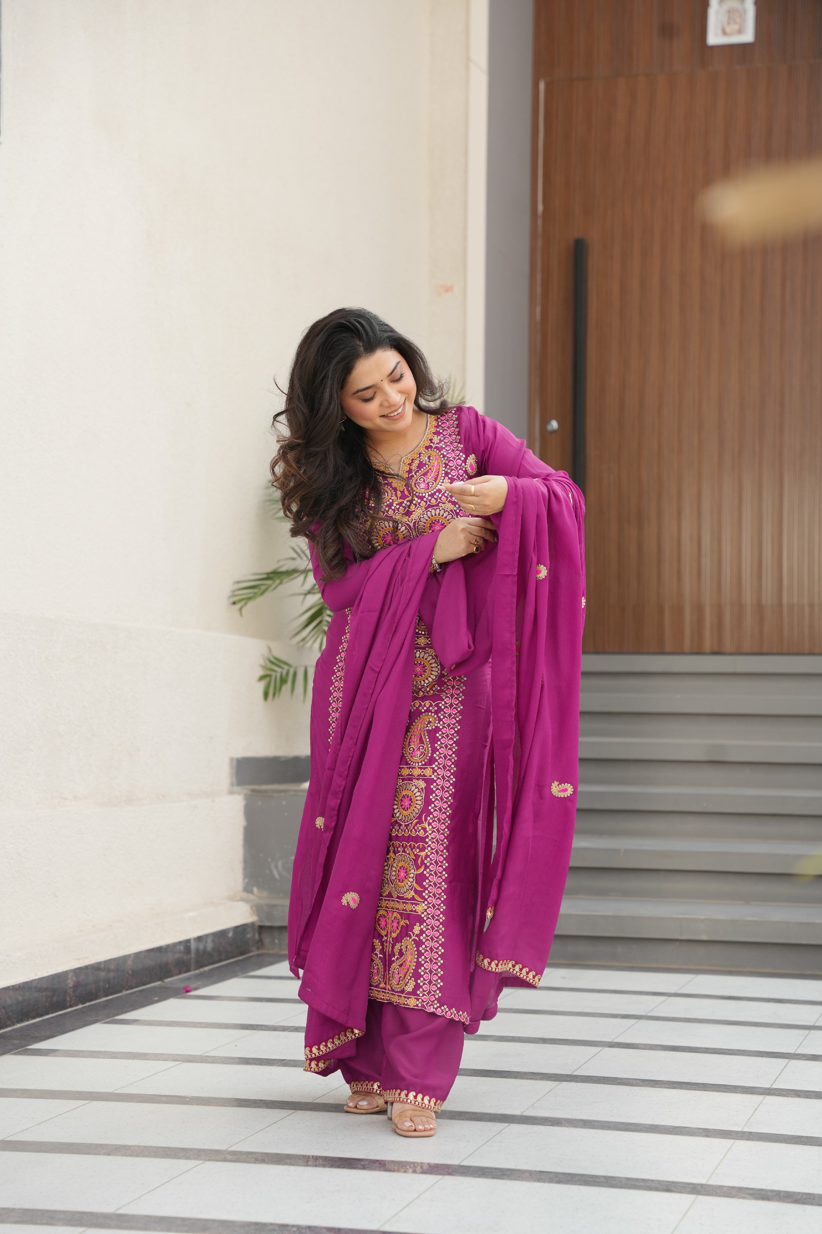 Chinon Embroidered Festival Wear Salwar Kameez for Women