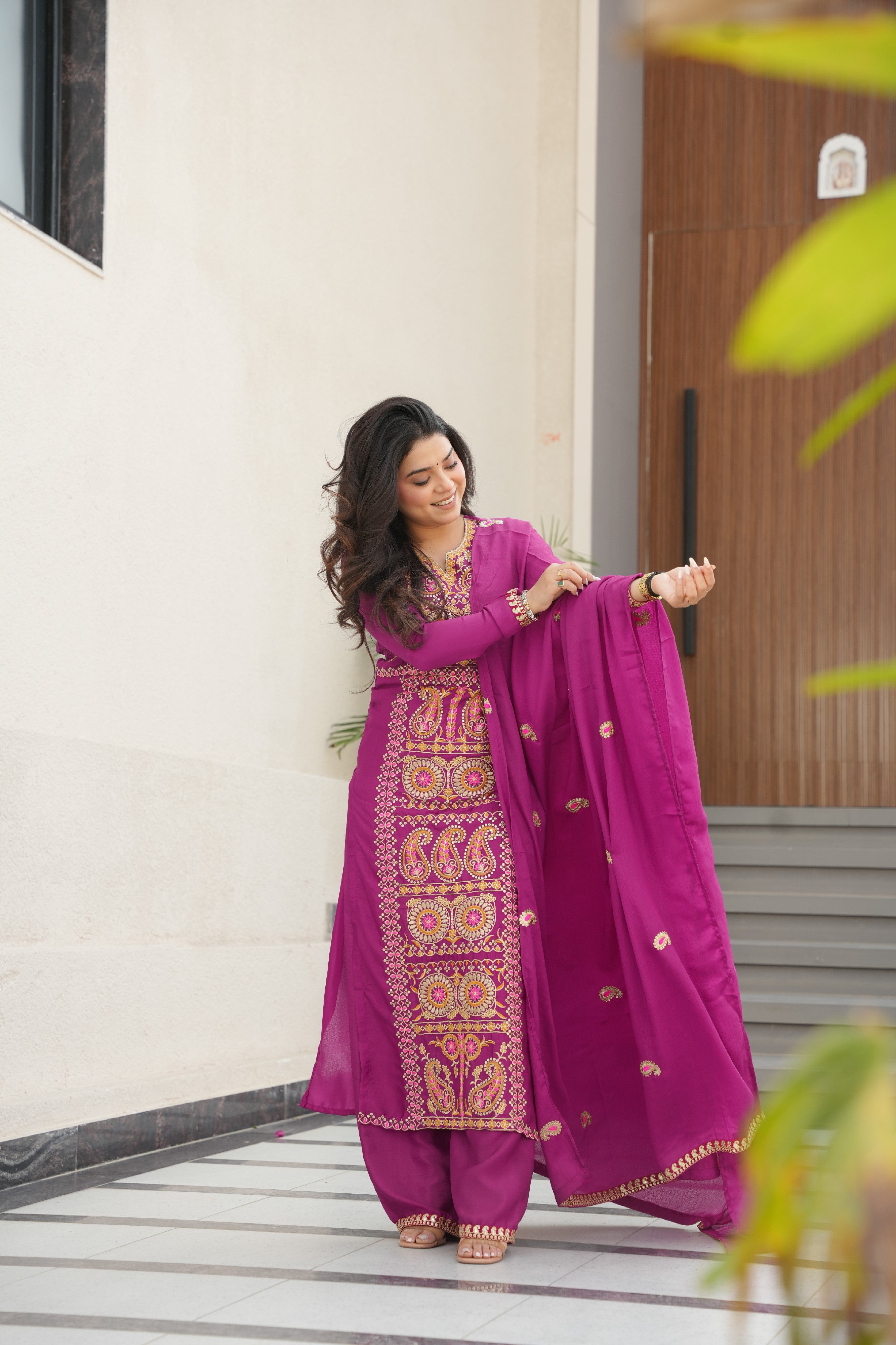 Chinon Embroidered Festival Wear Salwar Kameez for Women