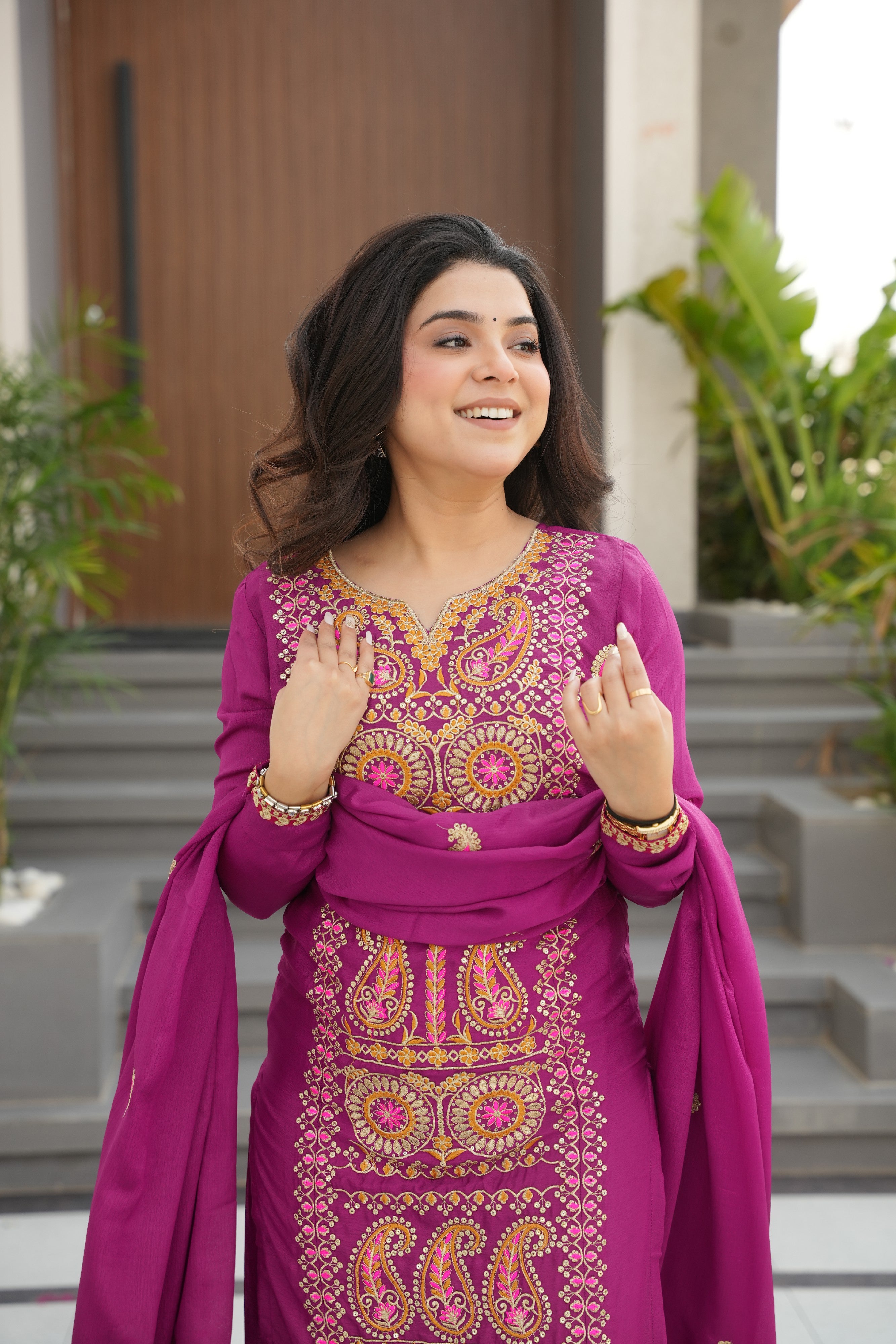 Chinon Embroidered Festival Wear Salwar Kameez for Women