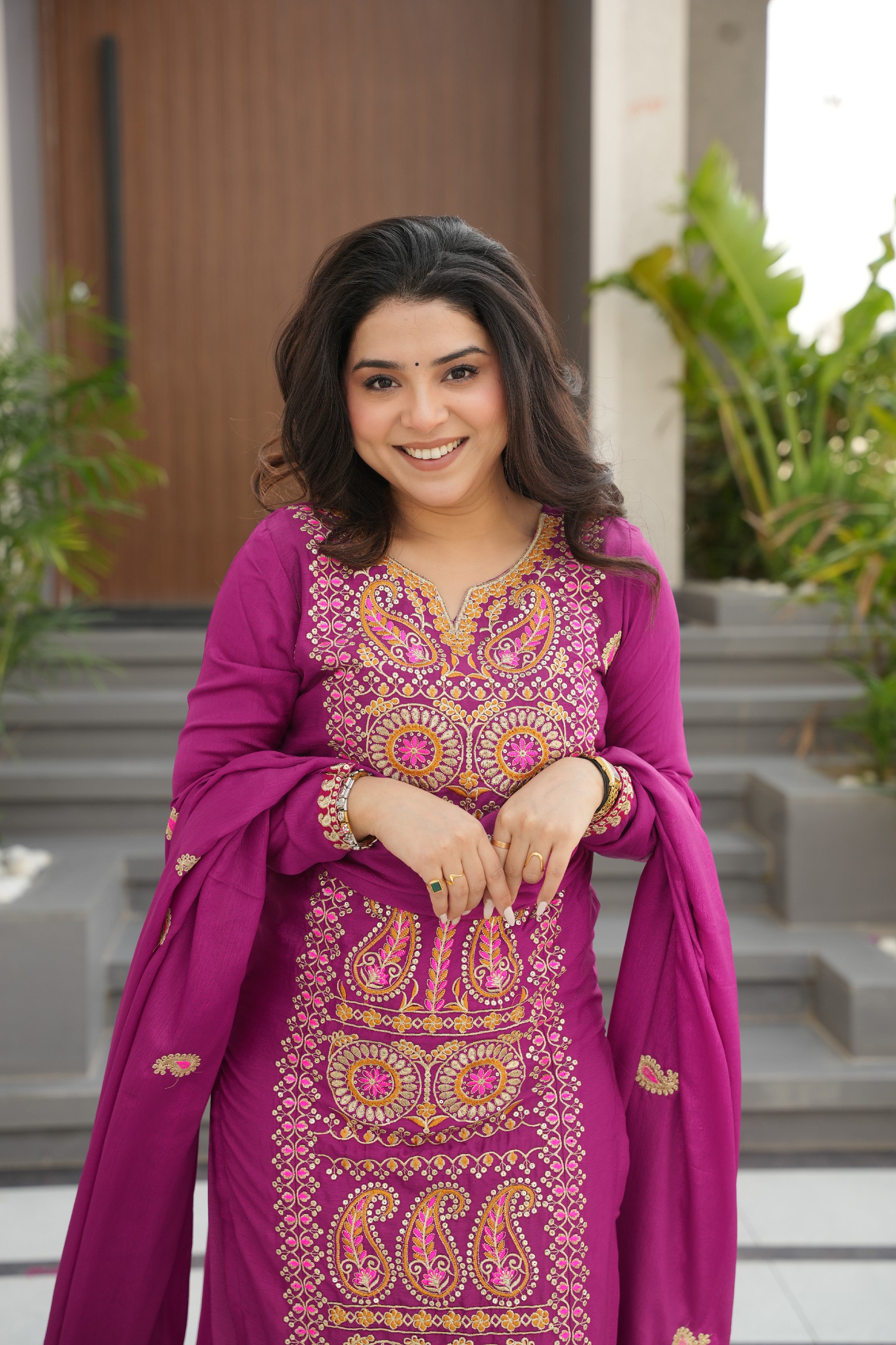 Chinon Embroidered Festival Wear Salwar Kameez for Women