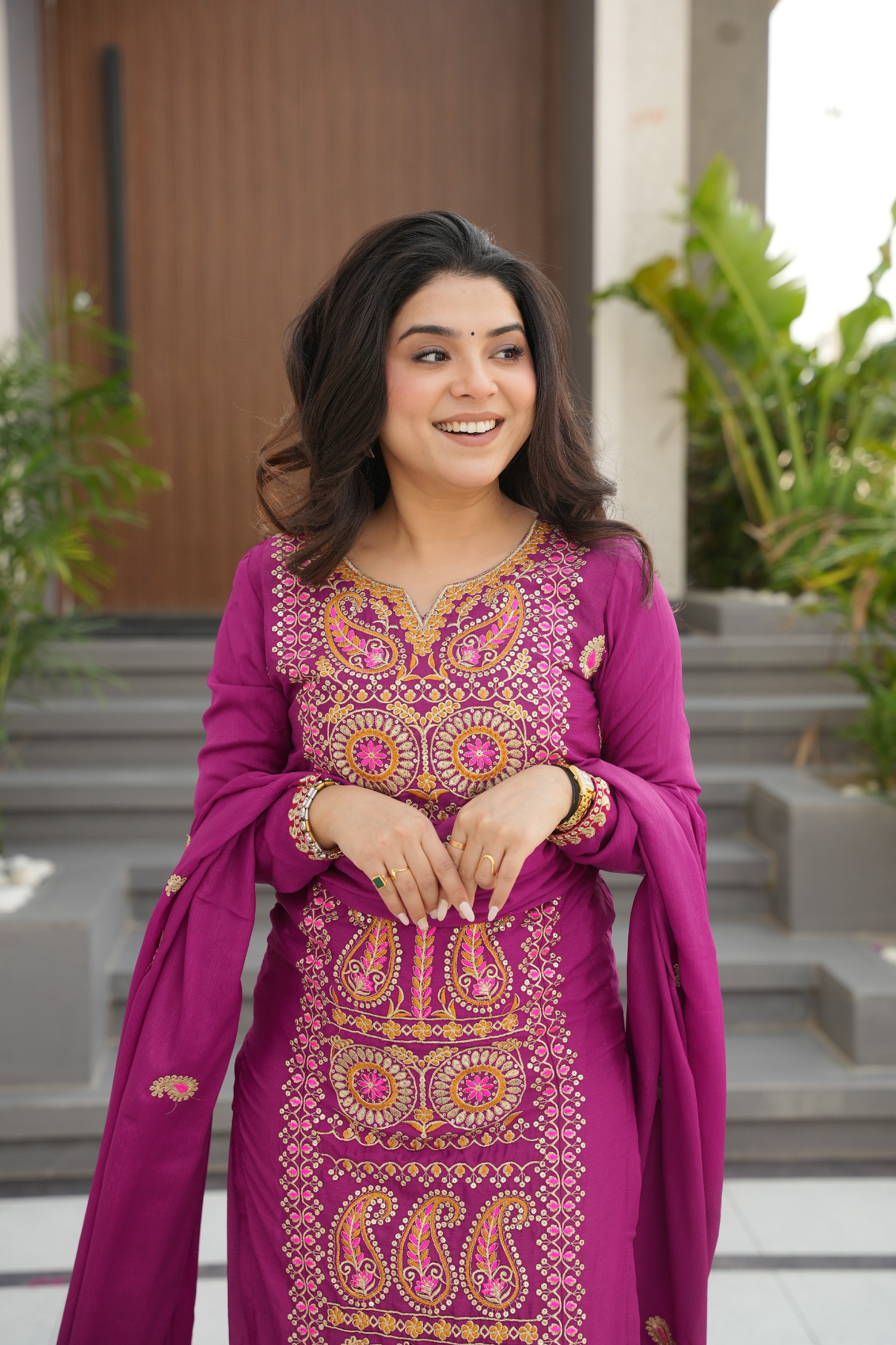 Chinon Embroidered Festival Wear Salwar Kameez for Women