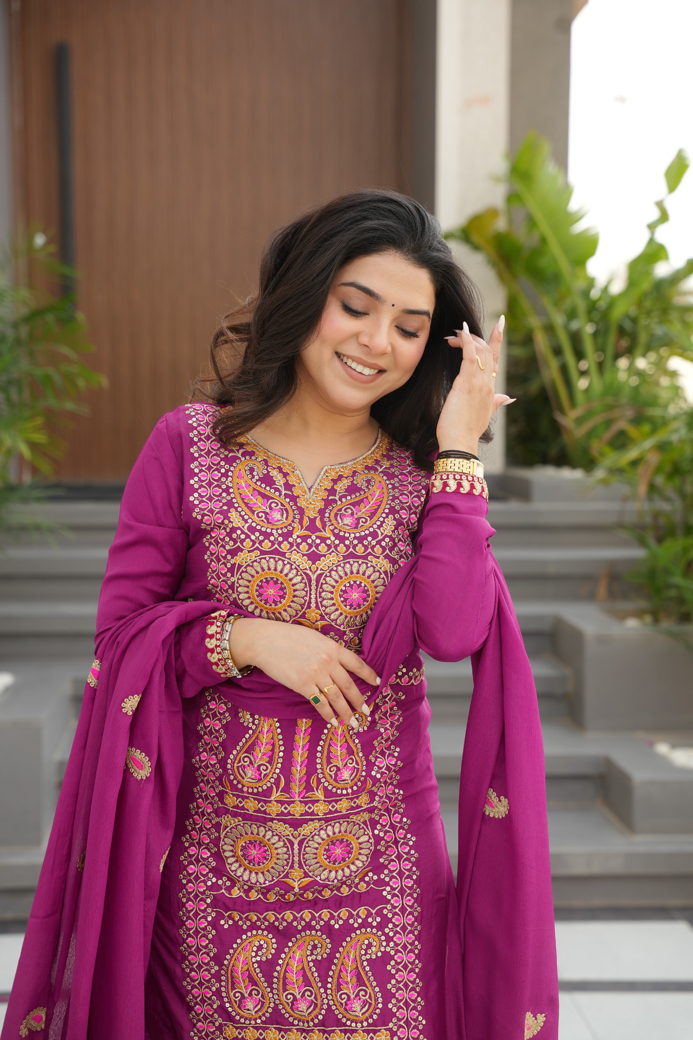 Chinon Embroidered Festival Wear Salwar Kameez for Women