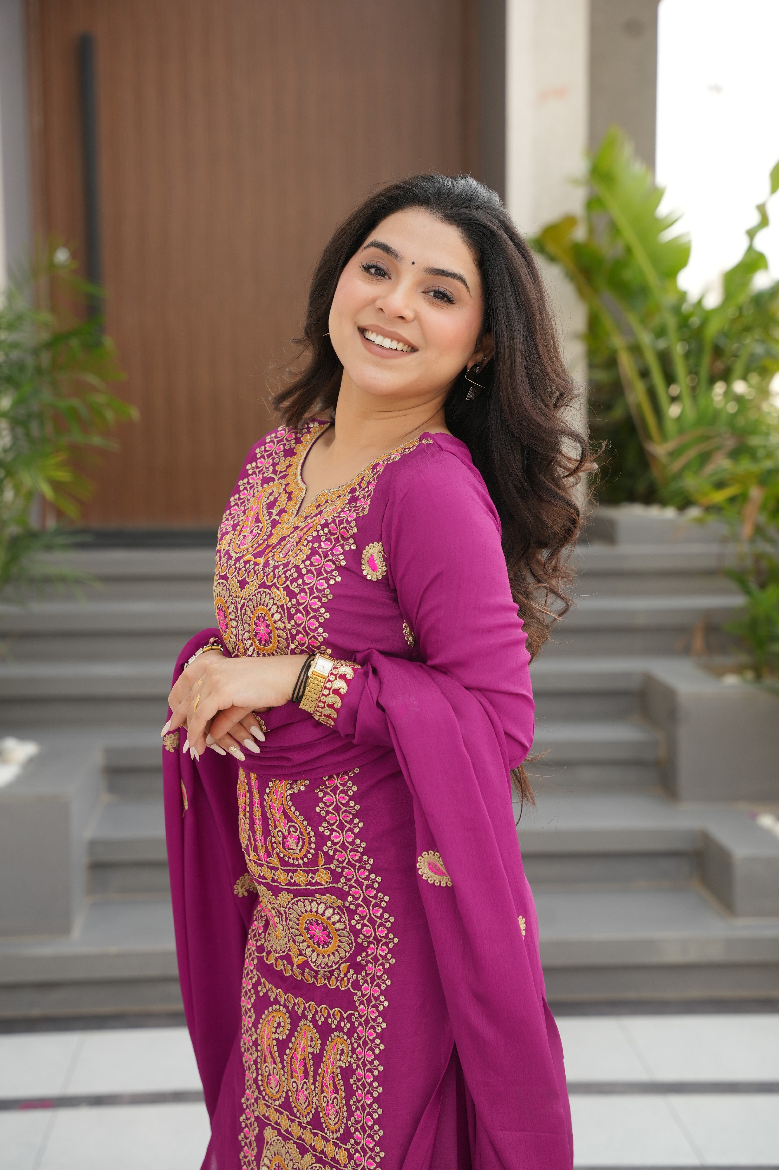 Chinon Embroidered Festival Wear Salwar Kameez for Women