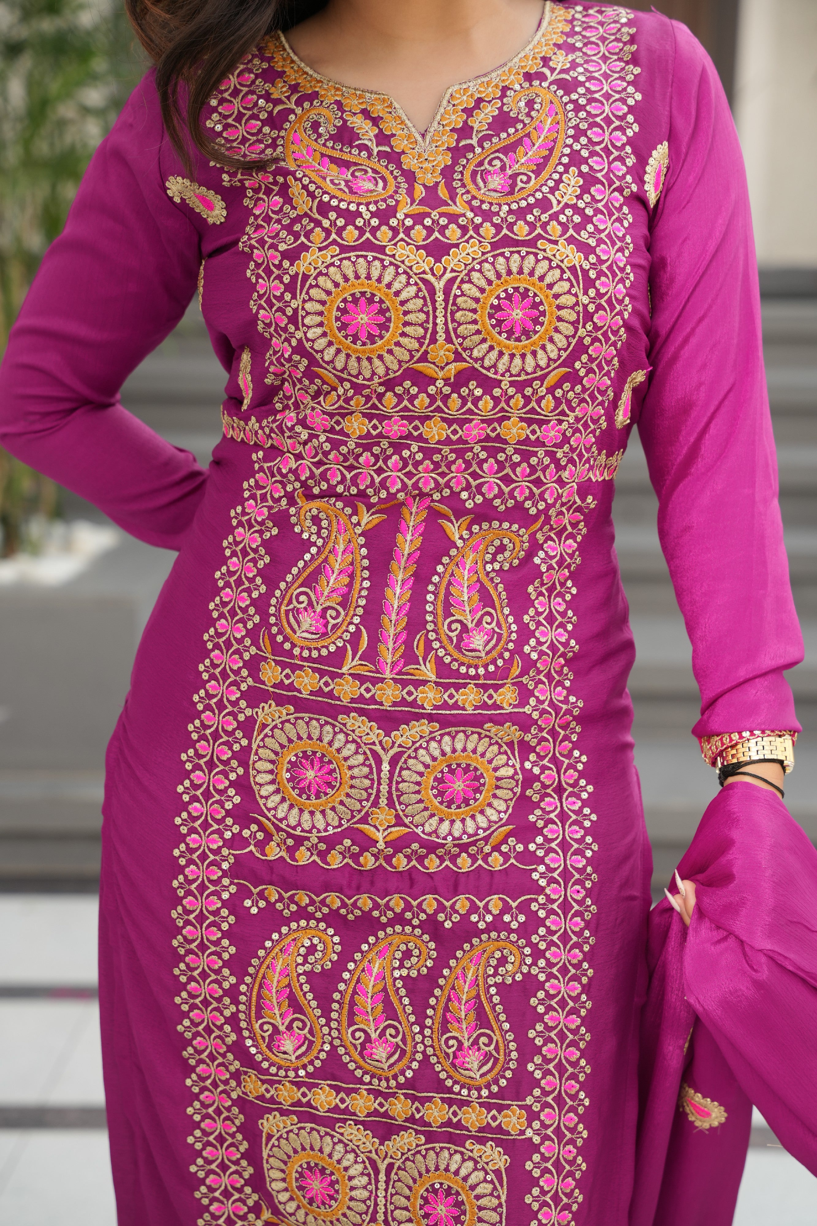 Chinon Embroidered Festival Wear Salwar Kameez for Women