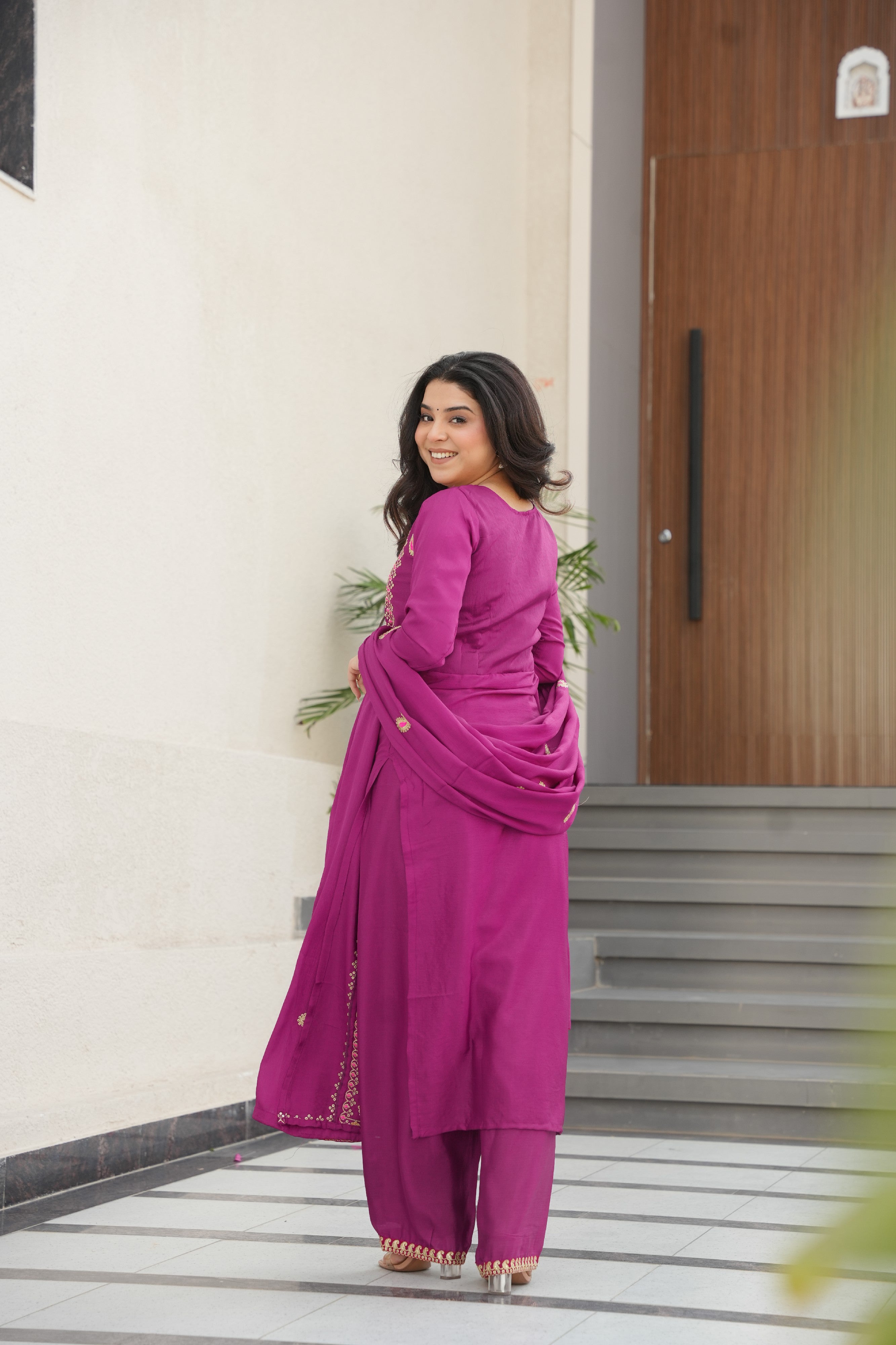 Chinon Embroidered Festival Wear Salwar Kameez for Women