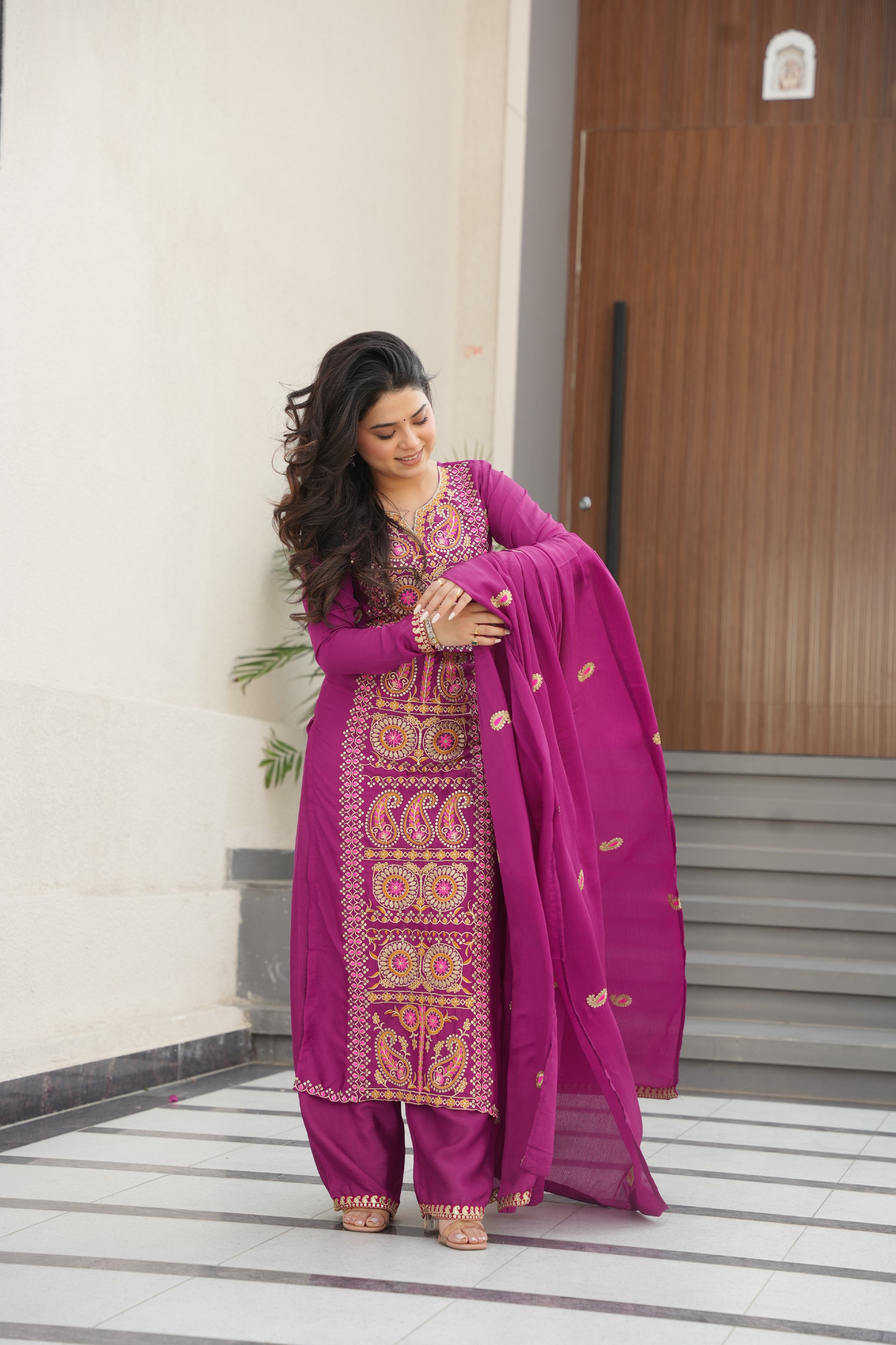 Chinon Embroidered Festival Wear Salwar Kameez for Women