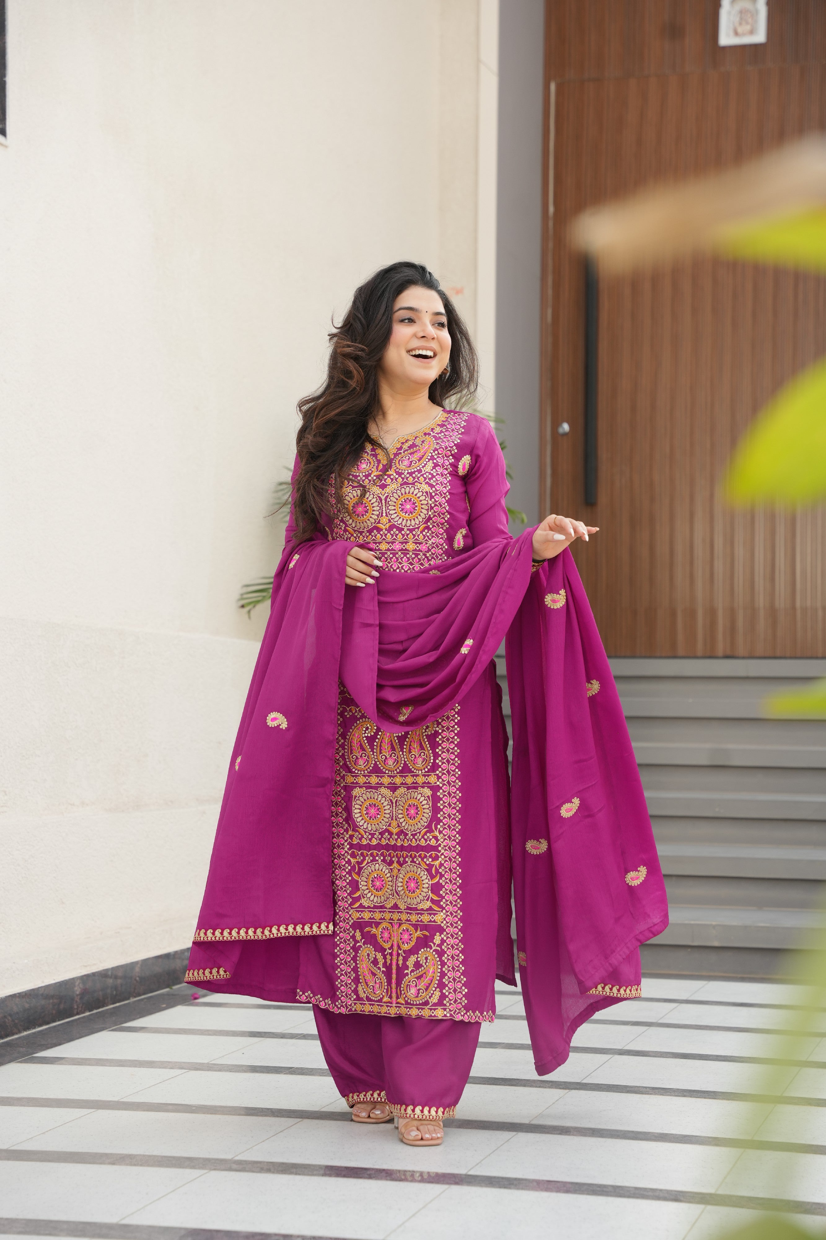 Chinon Embroidered Festival Wear Salwar Kameez for Women