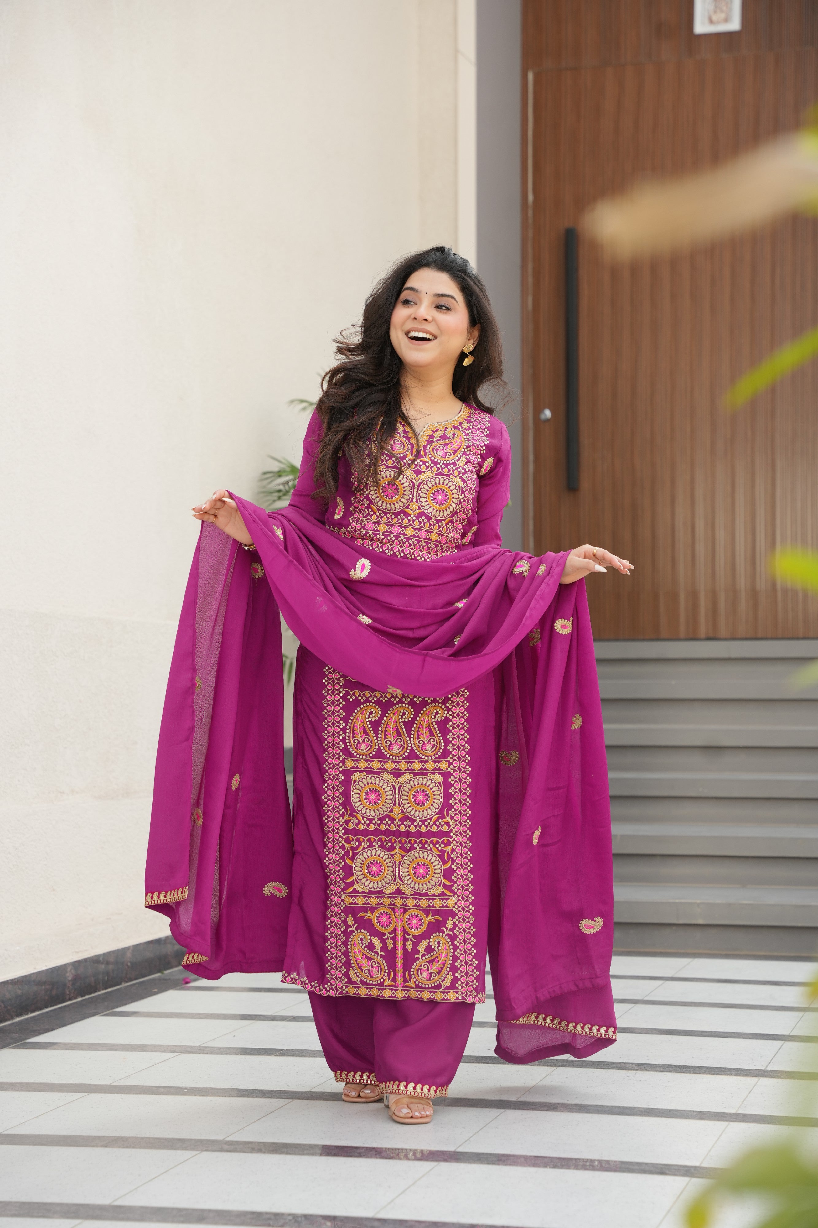 Chinon Embroidered Festival Wear Salwar Kameez for Women