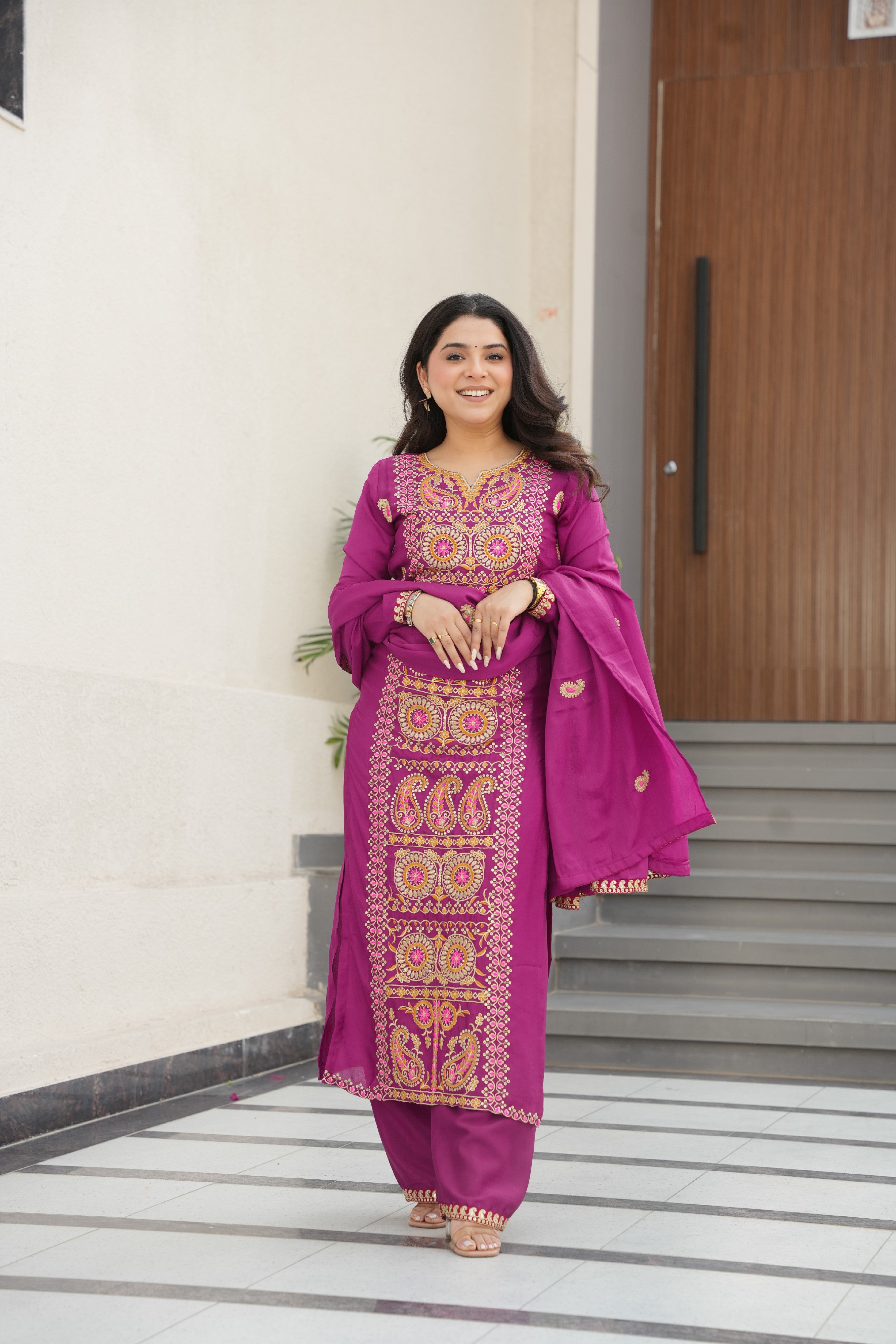 Chinon Embroidered Festival Wear Salwar Kameez for Women