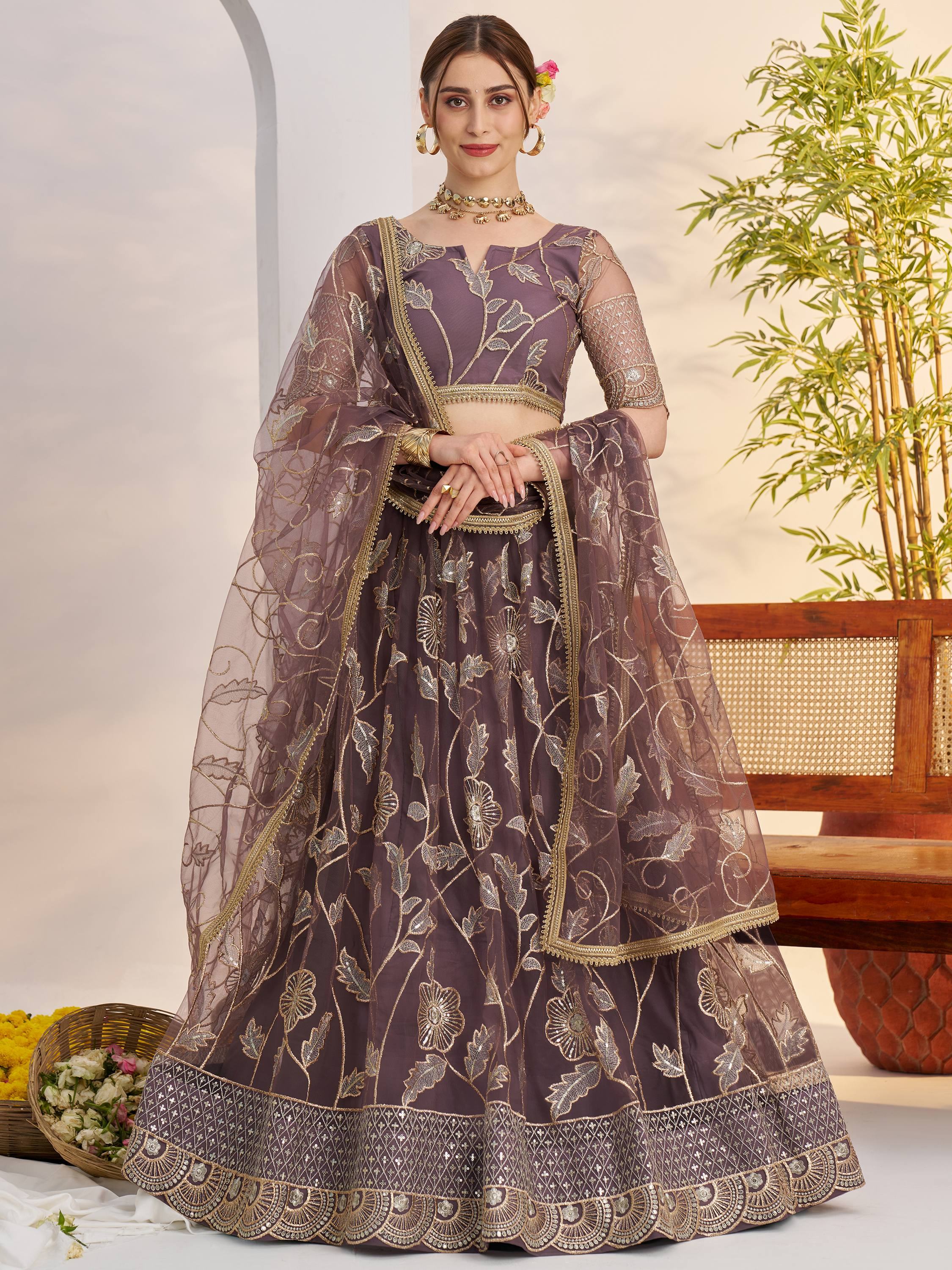 Dusty Purple Thread Work Net Engagement Wear Lehenga Choli for Women