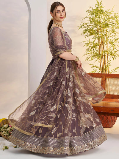 Dusty Purple Thread Work Net Engagement Wear Lehenga Choli for Women
