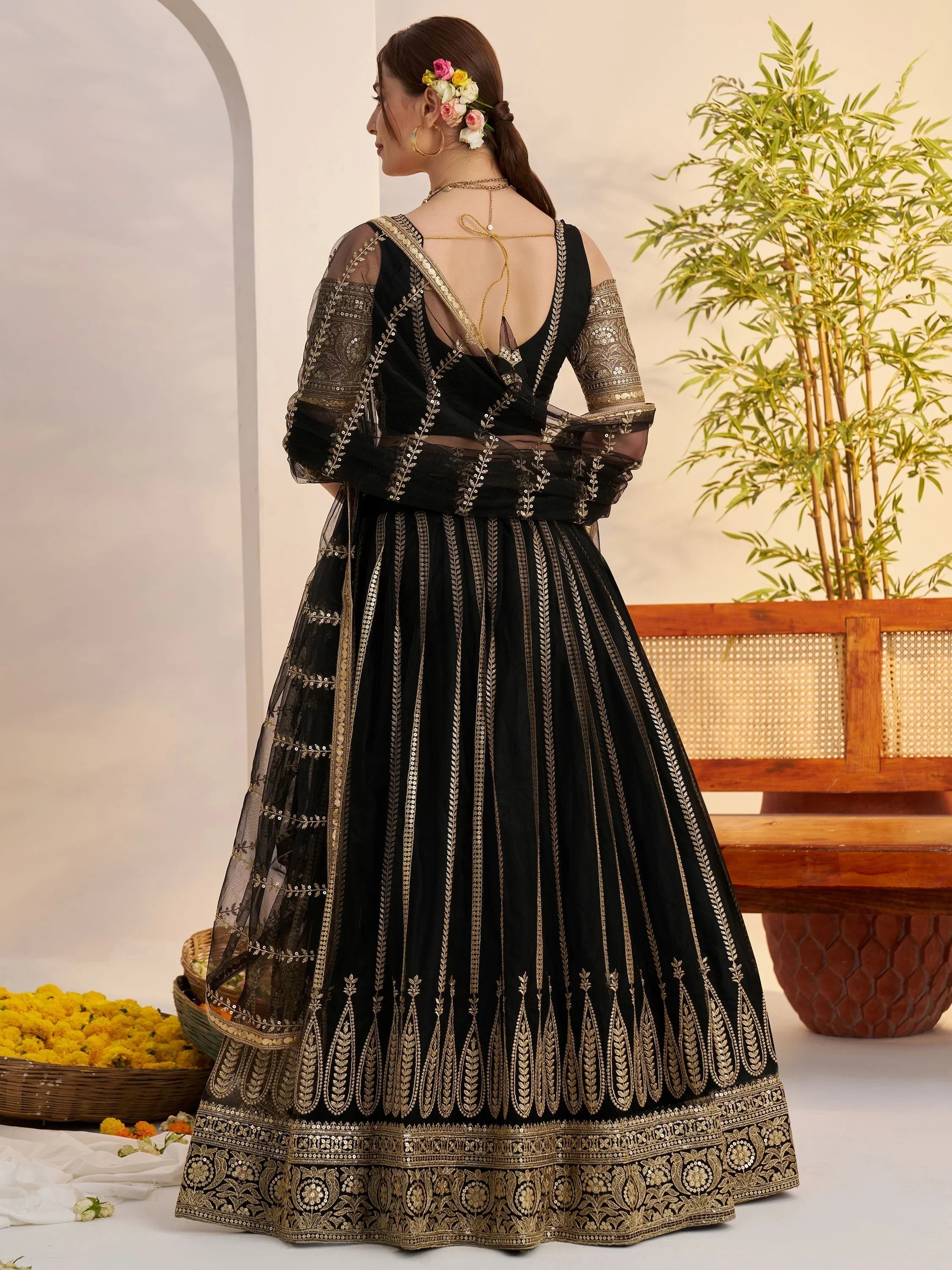 Black Sequins Net Reception Wear Lehenga Choli With Dupatta for Women