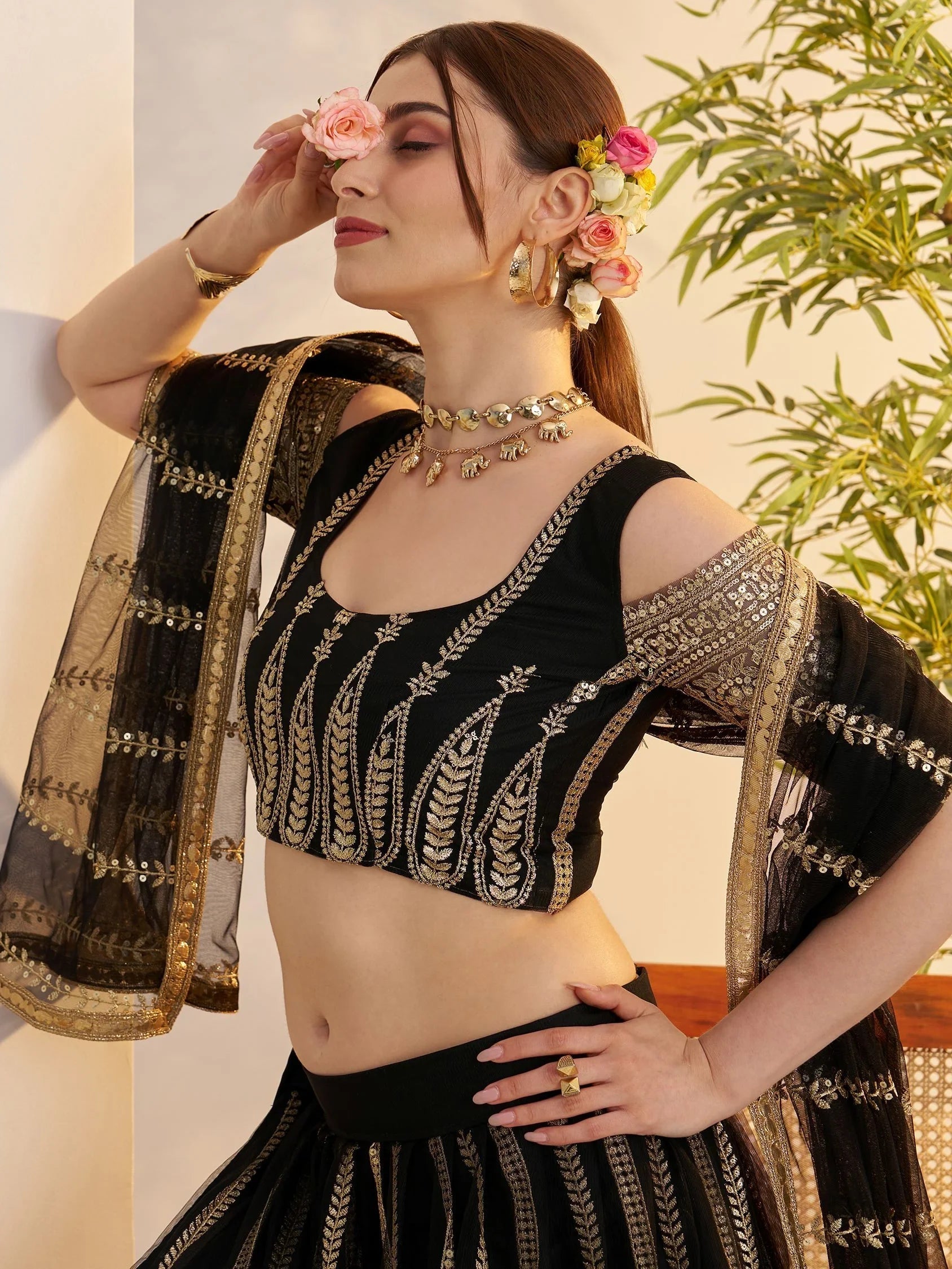 Black Sequins Net Reception Wear Lehenga Choli With Dupatta for Women