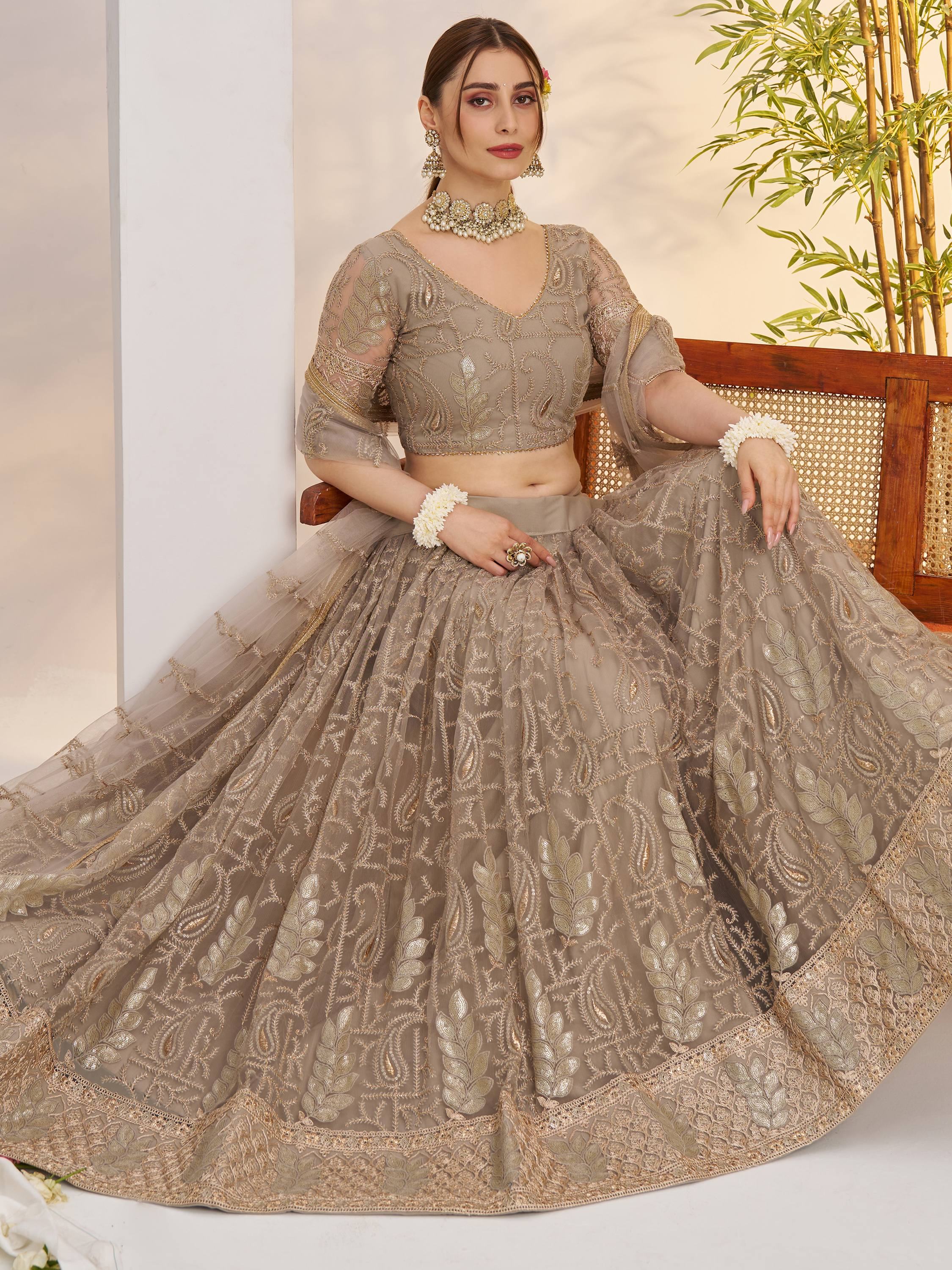 Gleaming Gray Sequins Net Bridesmaid Lehenga Choli With Dupatta for Women
