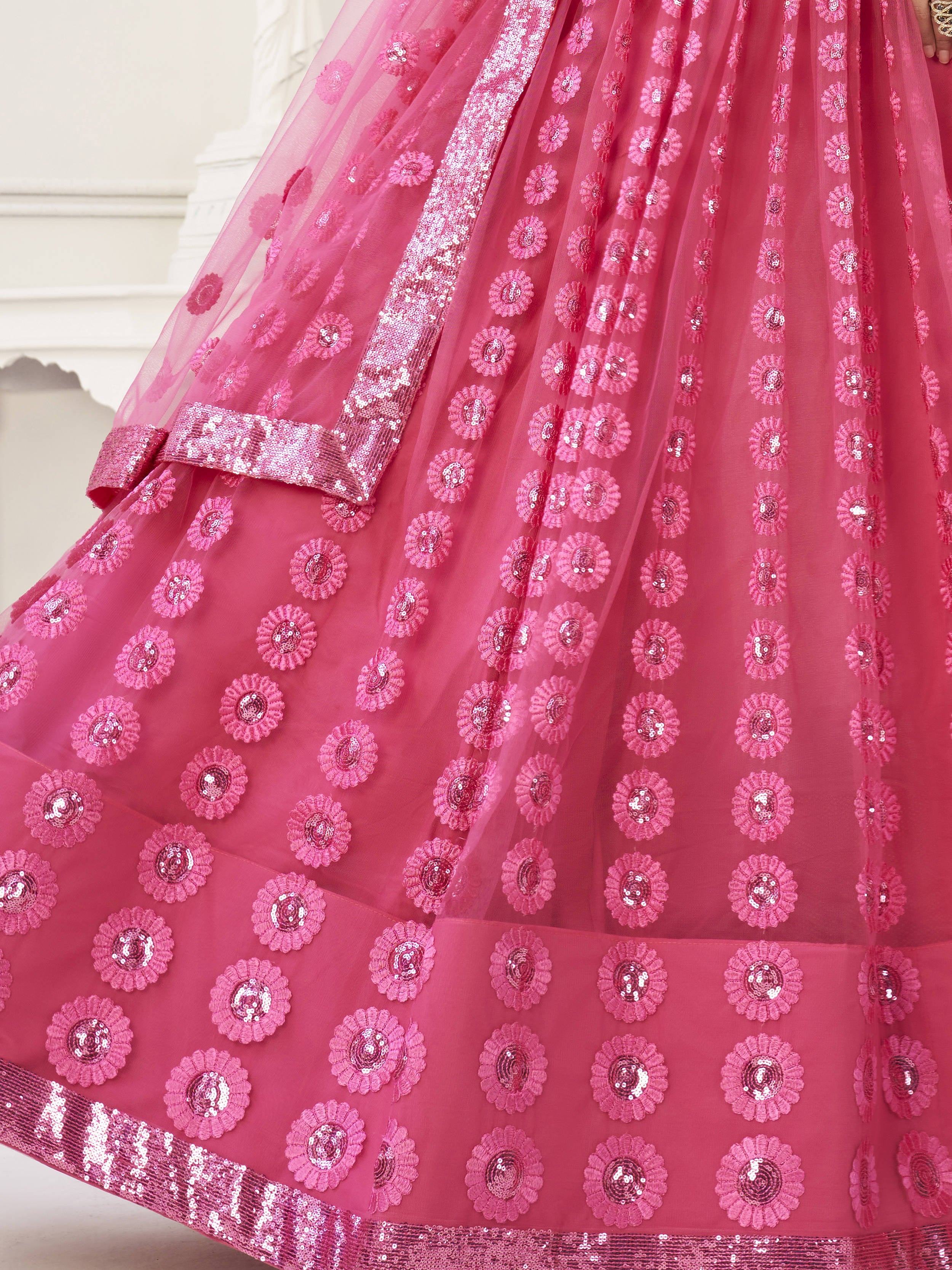 Pink Sequins Net Reception Wear Wear Lehenga Choli for Women