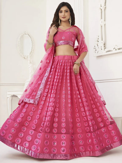 Pink Sequins Net Reception Wear Wear Lehenga Choli for Women