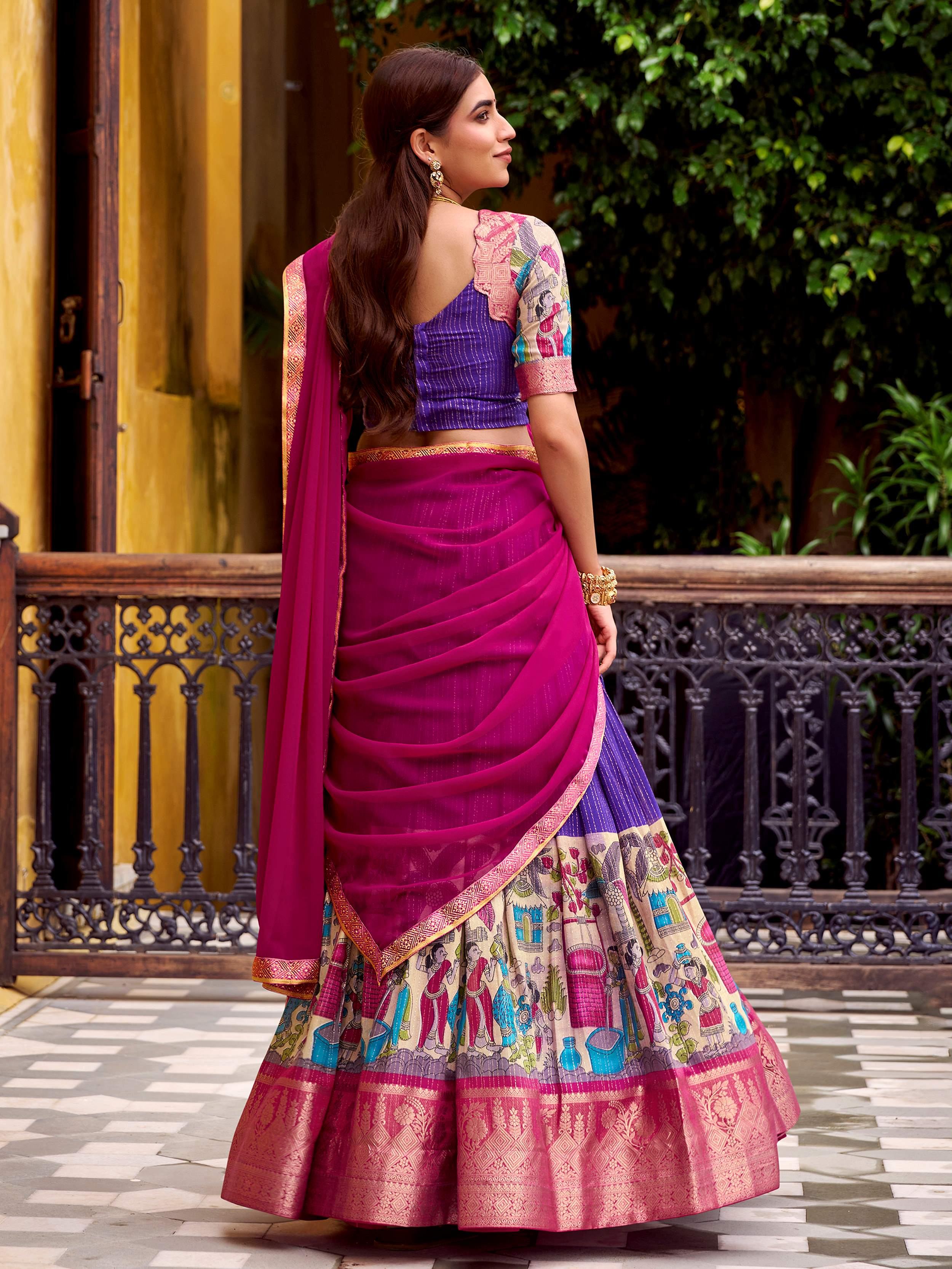 Purple Zari Weaving Festival Half Saree Lehenga