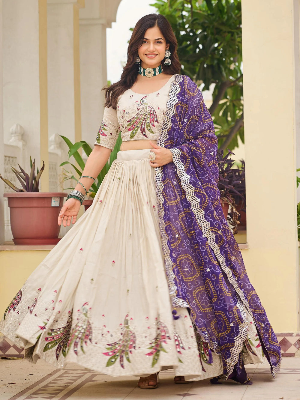 Purple Ravishing Pure Tissue Silk Sequins Work Lehenga Choli for Women