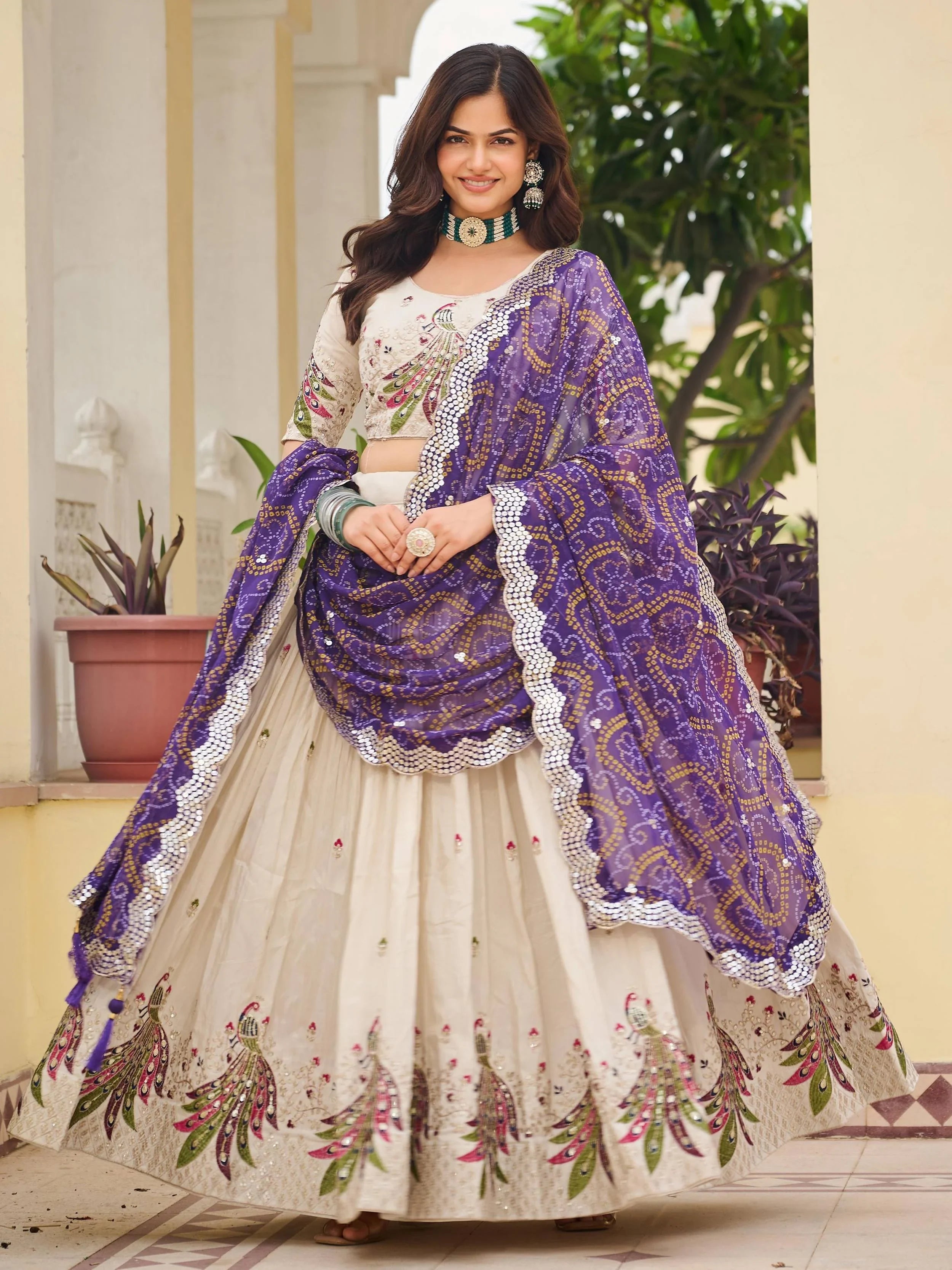 Purple Ravishing Pure Tissue Silk Sequins Work Lehenga Choli for Women