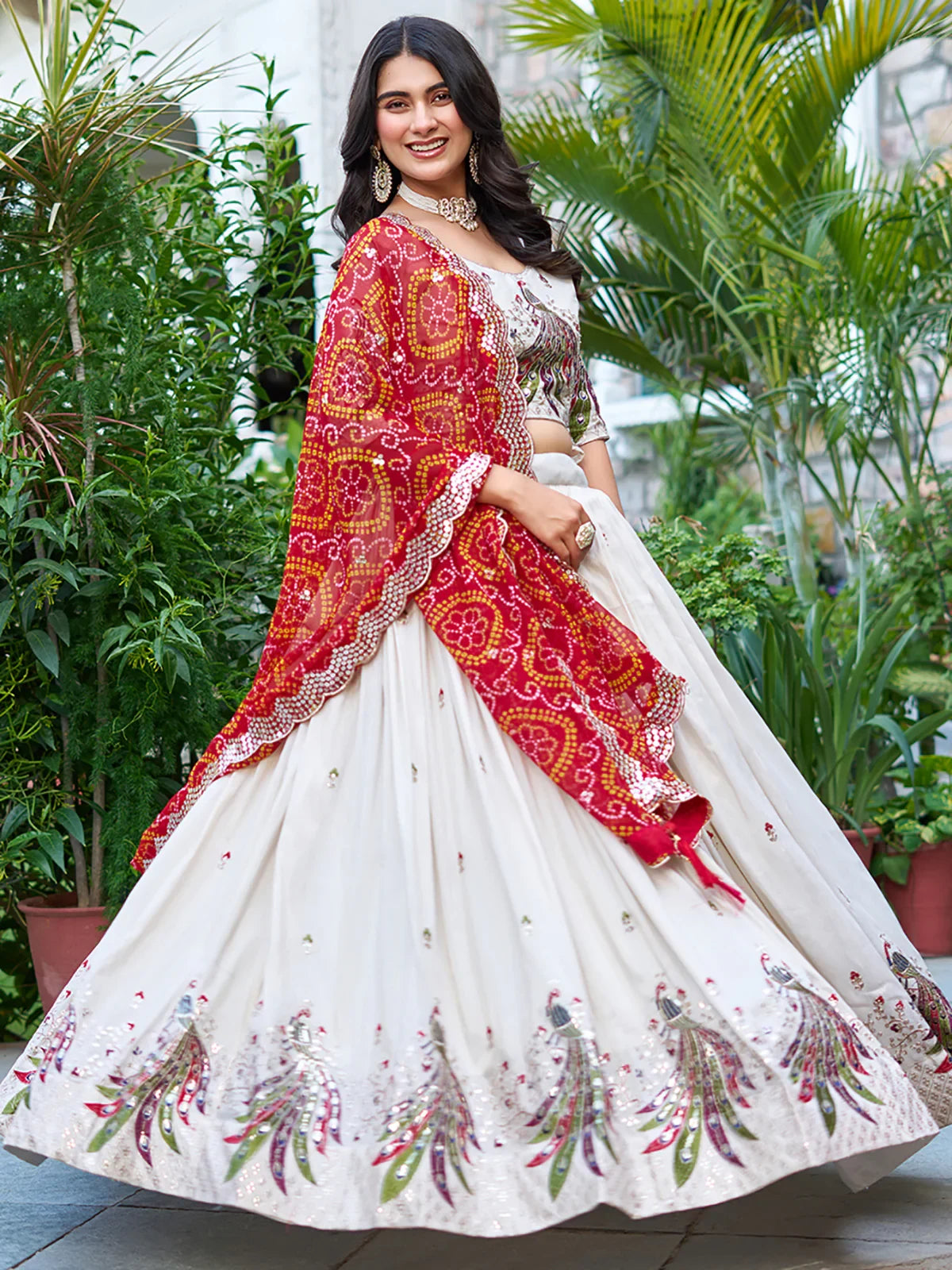 Off White Ravishing Pure Tissue Silk Sequins Work Lehenga Choli for Women