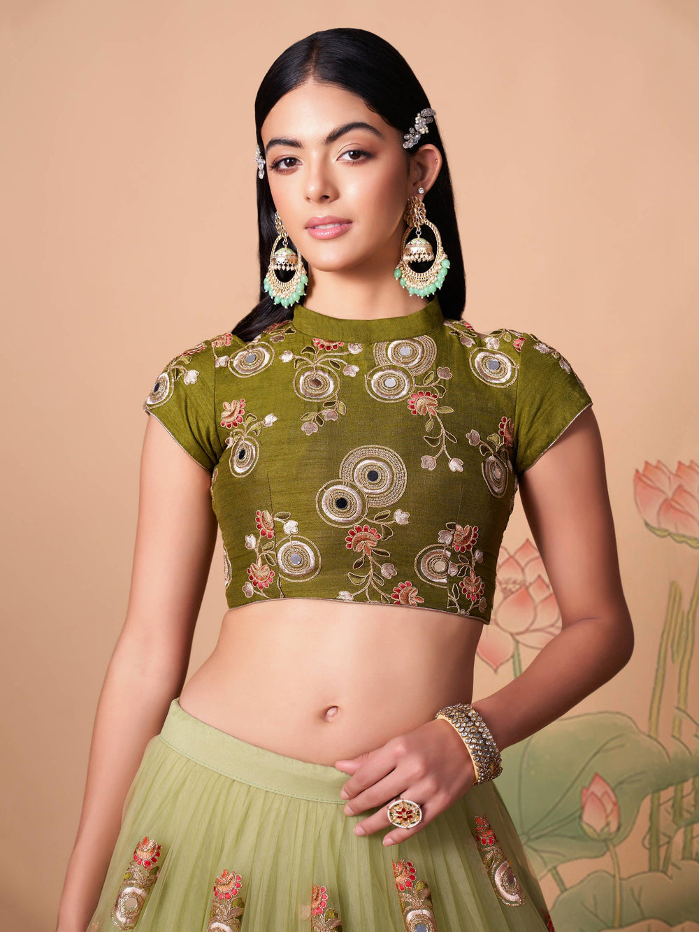 Pista Green Net Embroidered Wedding Lehenga Choli for Women