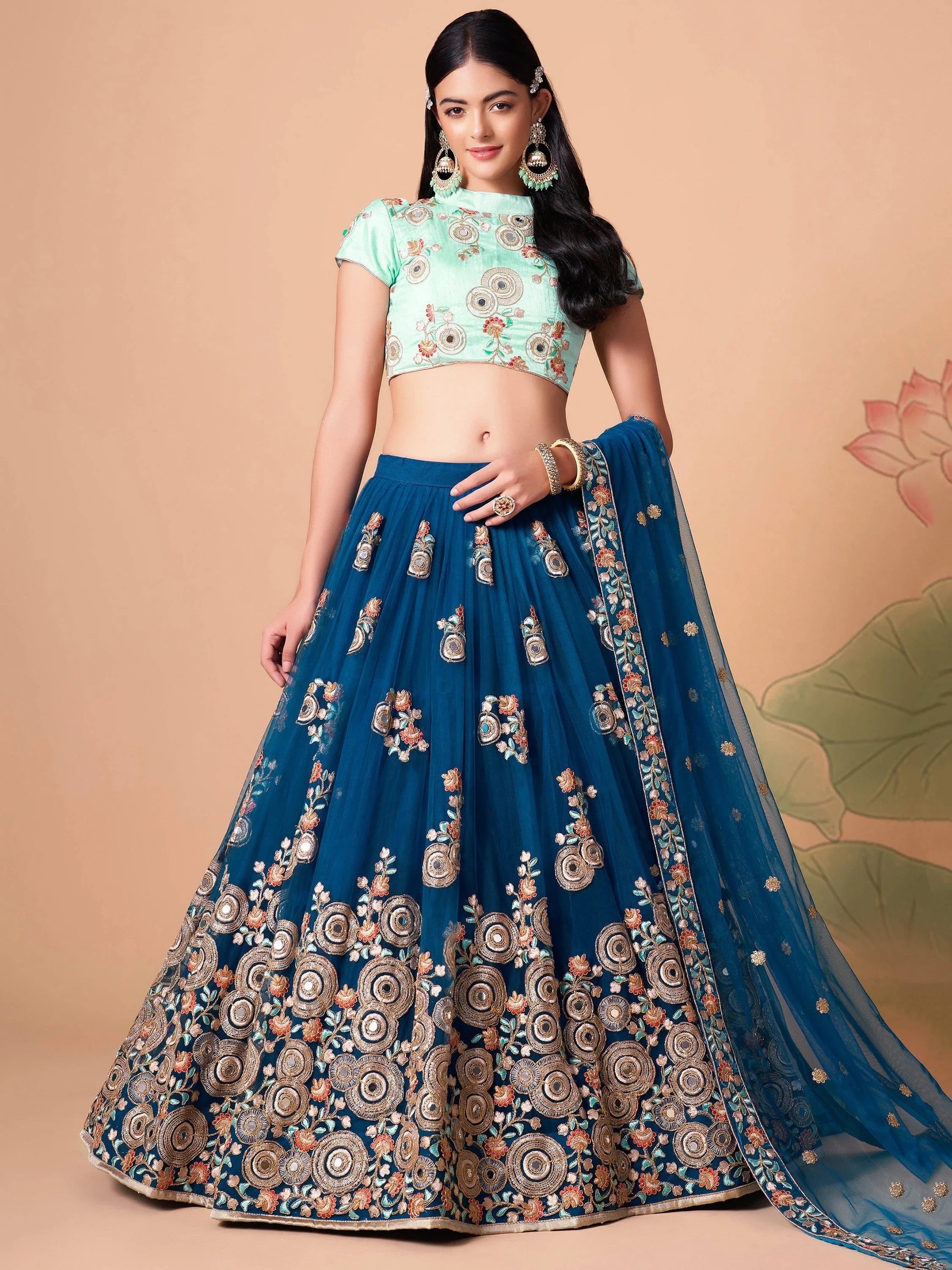 Sapphire Blue Dori Work Net Event Wear Lehenga Choli for Women