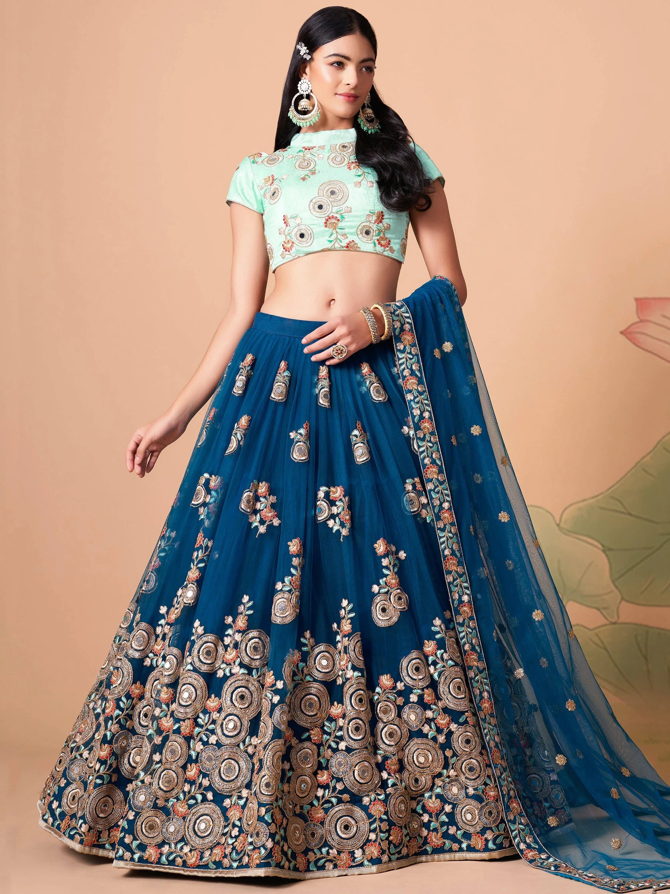 Sapphire Blue Dori Work Net Event Wear Lehenga Choli for Women