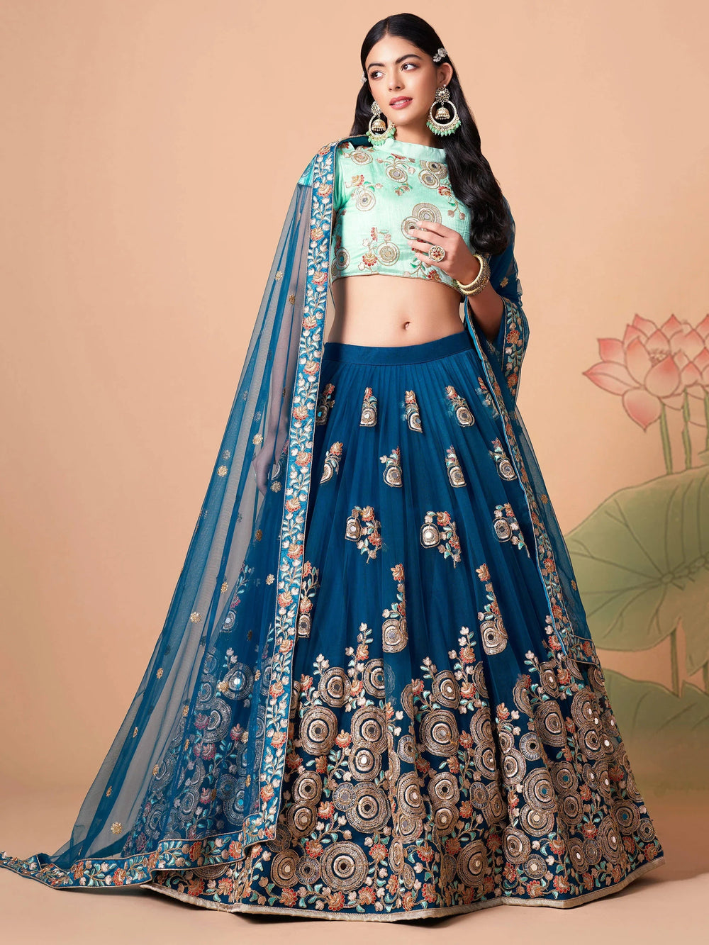 Sapphire Blue Dori Work Net Event Wear Lehenga Choli for Women