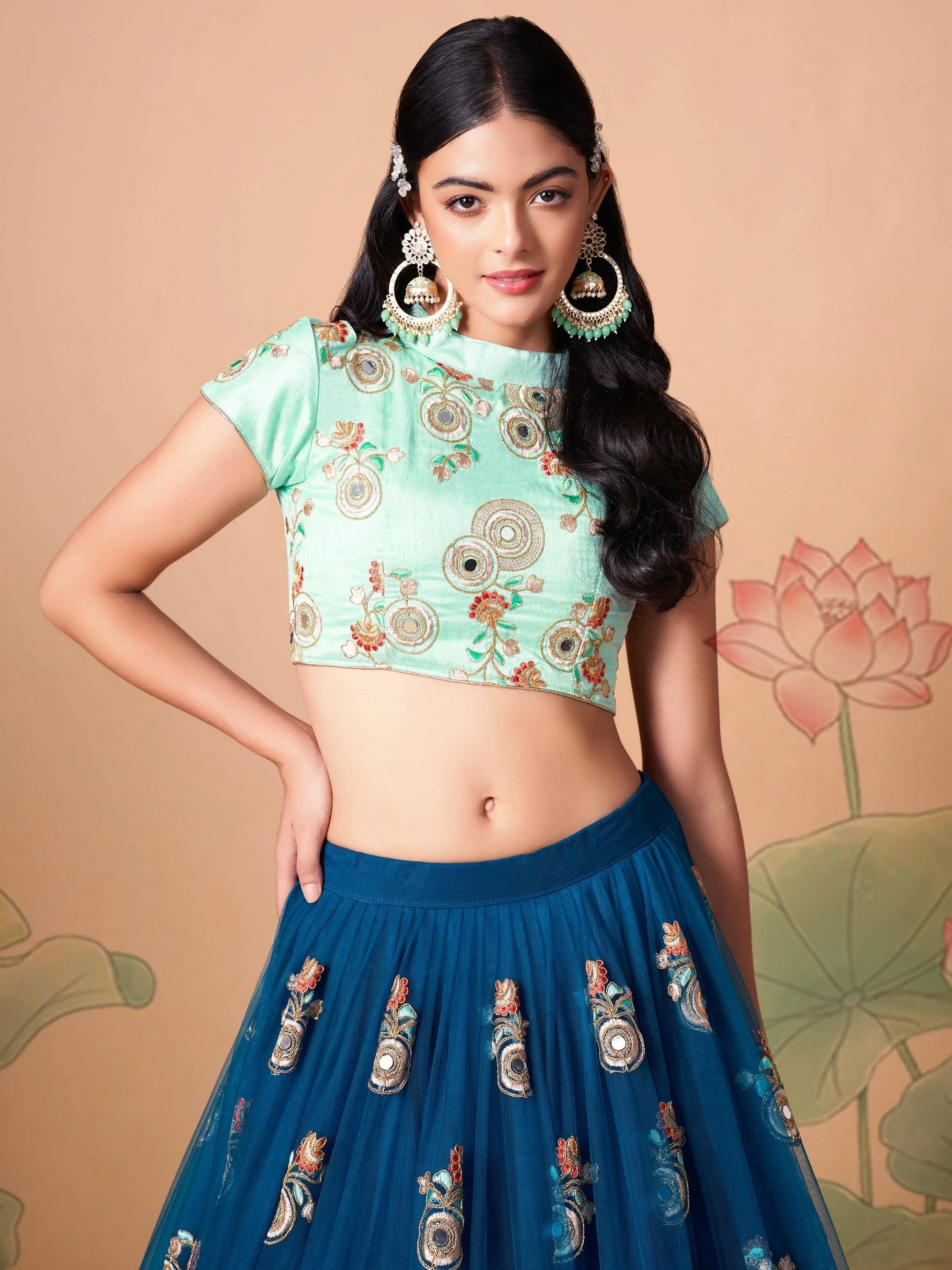 Sapphire Blue Dori Work Net Event Wear Lehenga Choli for Women