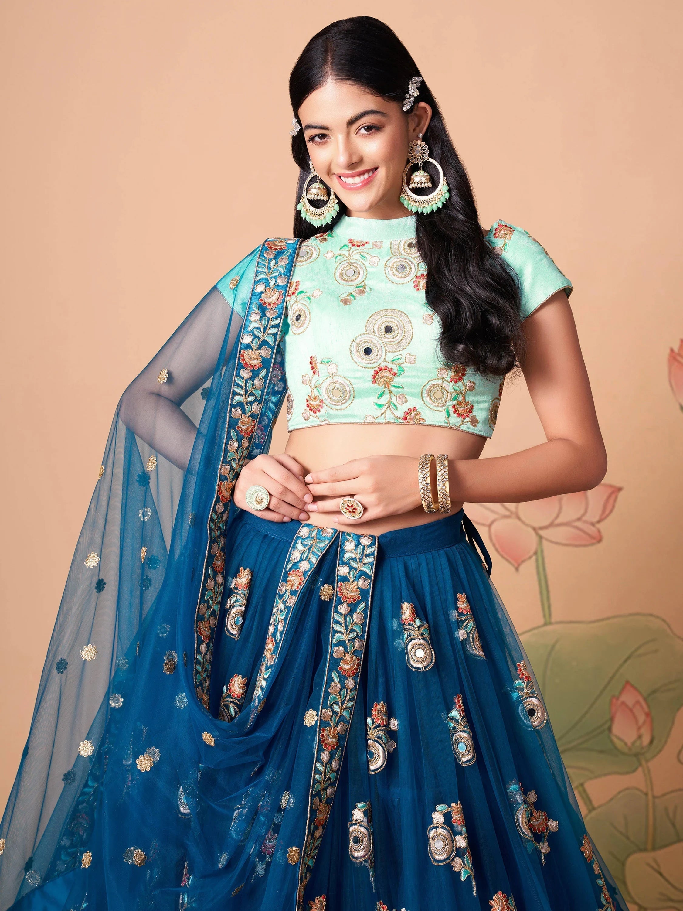 Sapphire Blue Dori Work Net Event Wear Lehenga Choli for Women