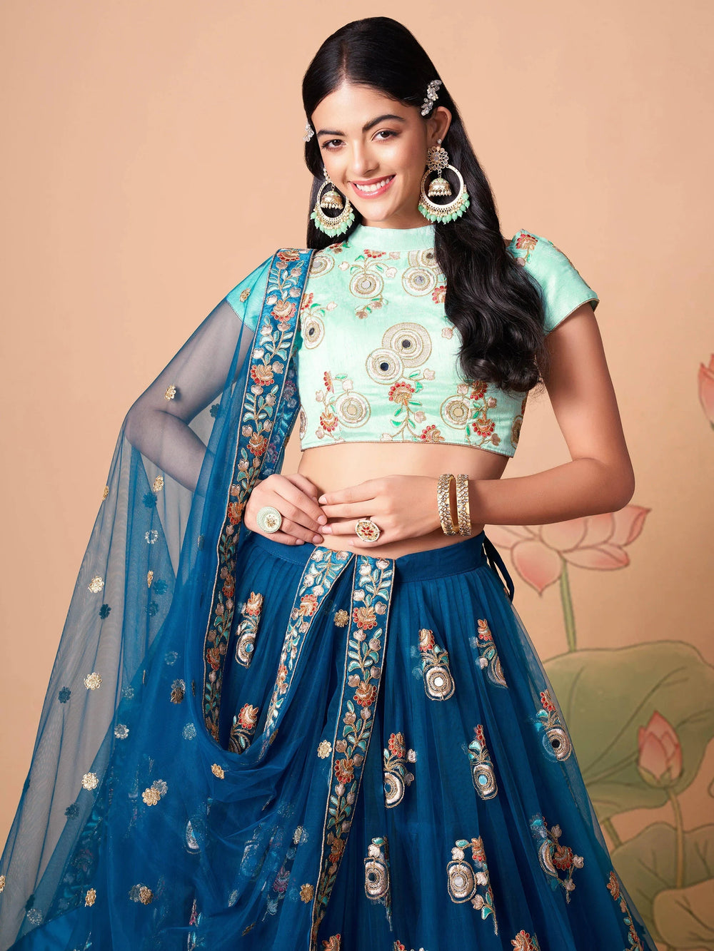 Sapphire Blue Dori Work Net Event Wear Lehenga Choli for Women