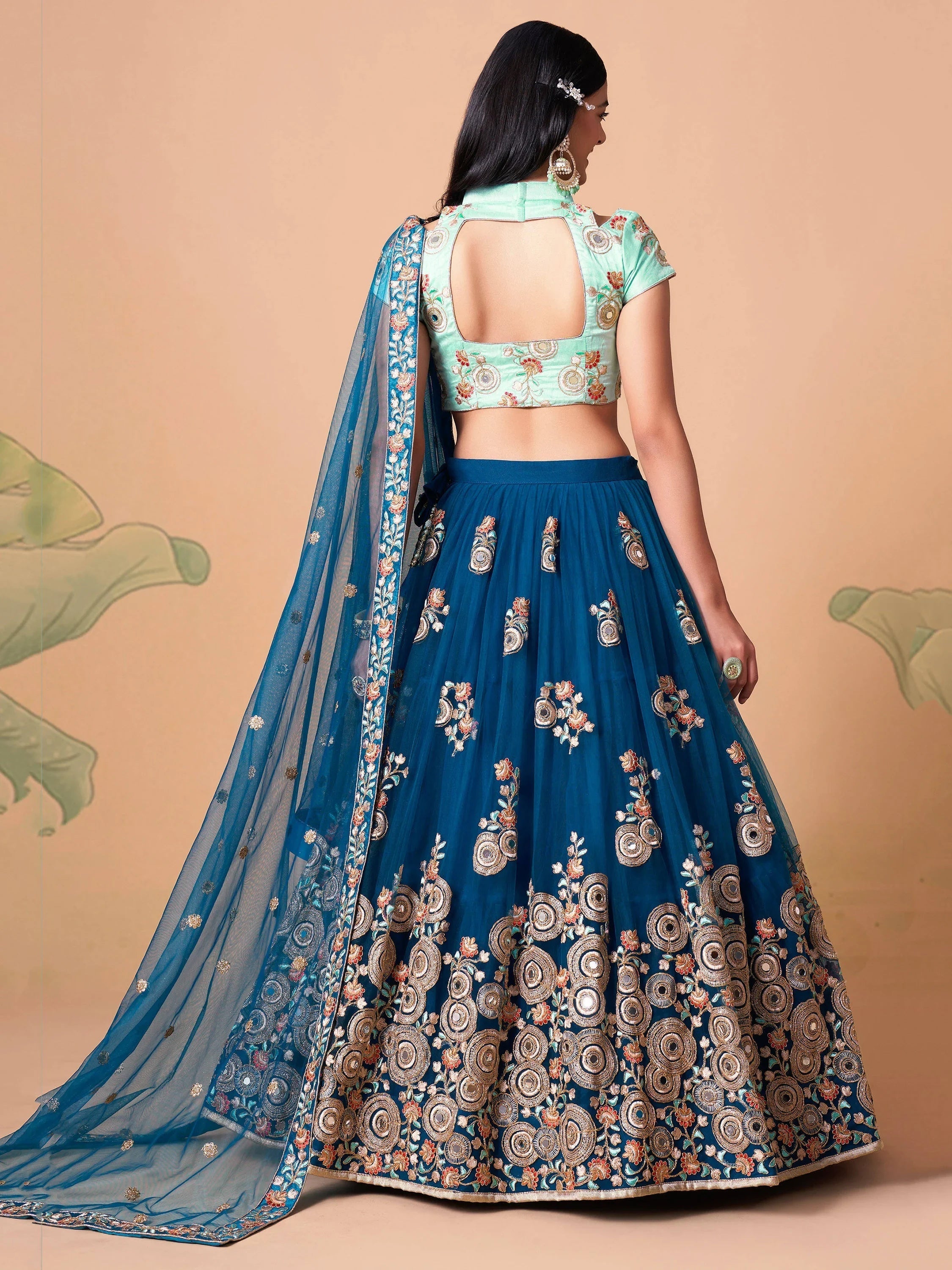 Sapphire Blue Dori Work Net Event Wear Lehenga Choli for Women