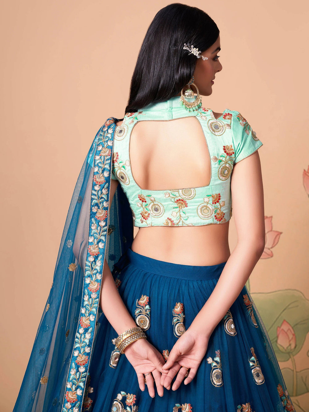 Sapphire Blue Dori Work Net Event Wear Lehenga Choli for Women