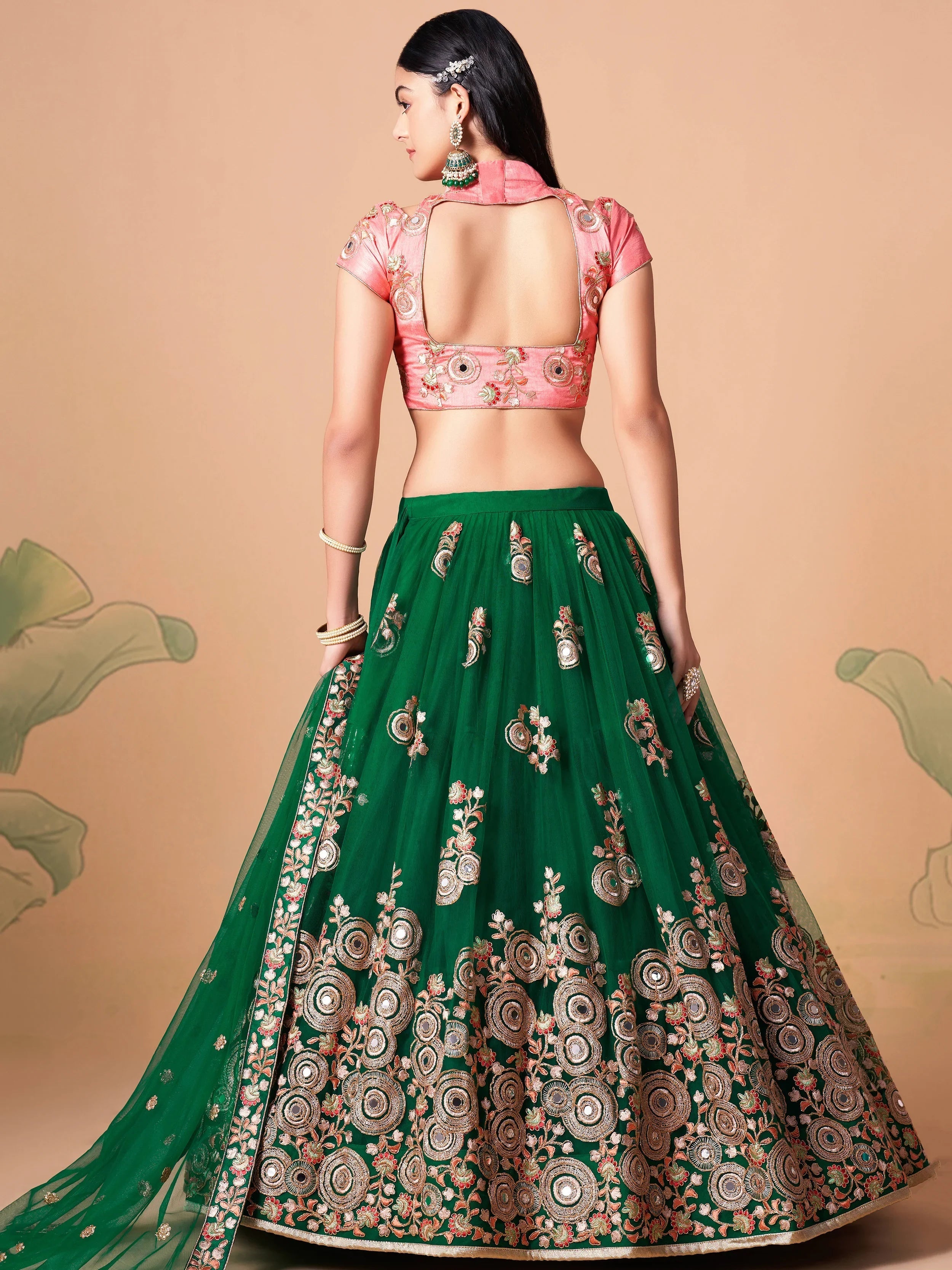 Green Embroidered Net Lehenga Choli Traditional Collection